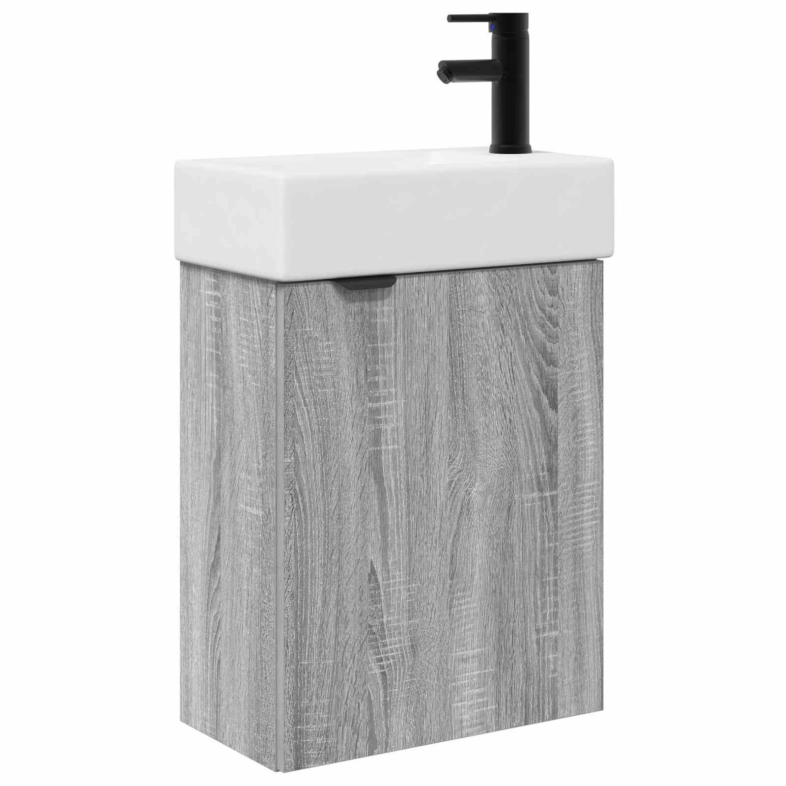 vidaXL Badezimmer Waschtischunterschrank mit Wasserhahn Grau Sonoma