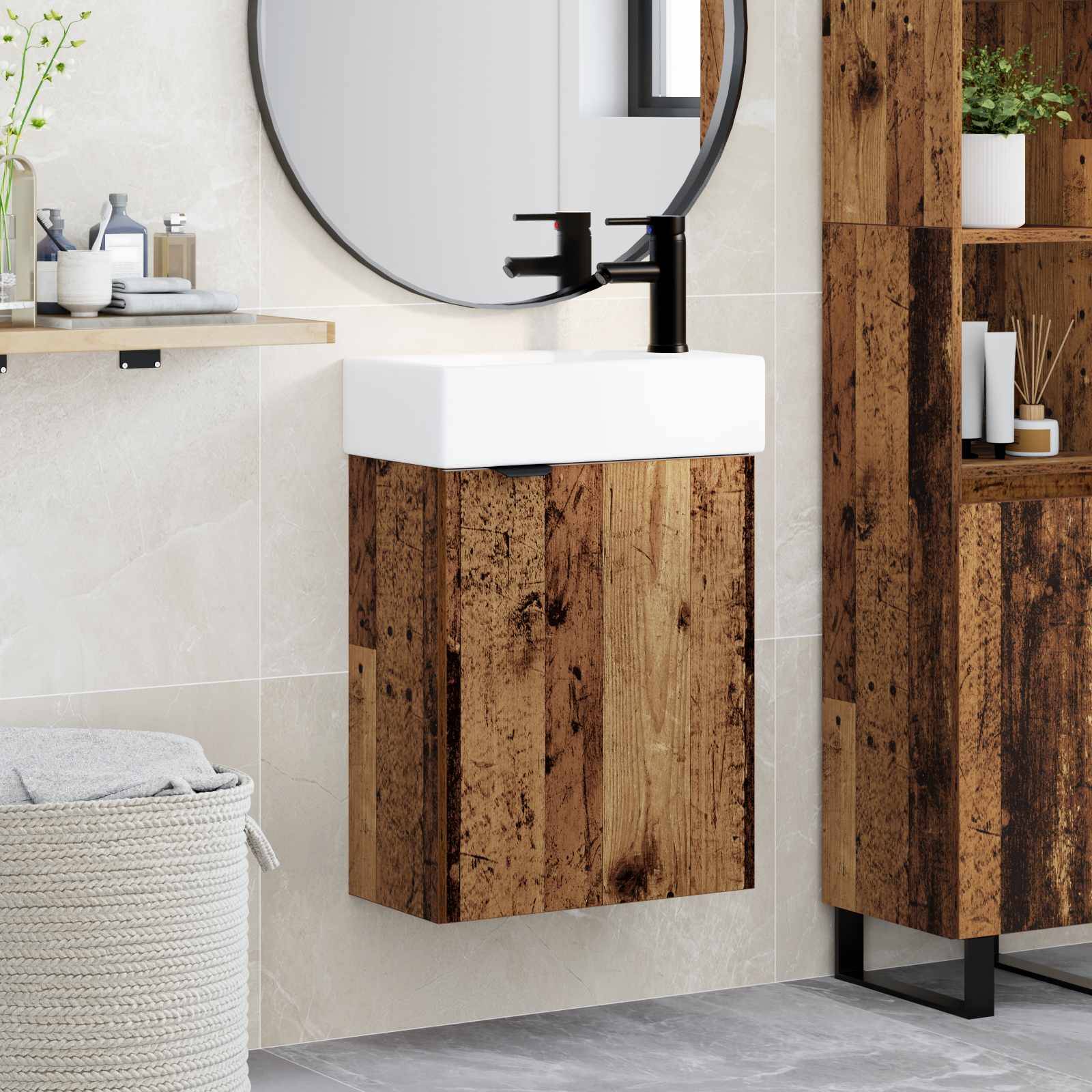 vidaXL Badezimmer Waschtischunterschrank mit Wasserhahn Altholz