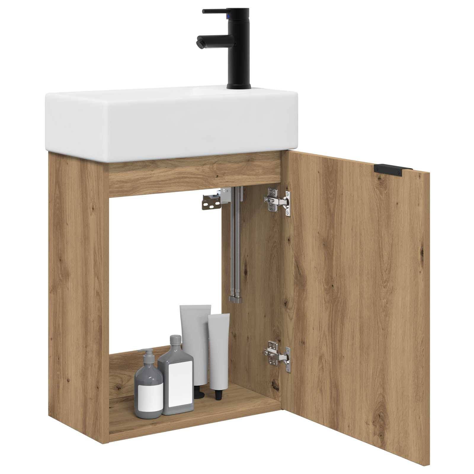 vidaXL Badezimmer Waschtischunterschrank mit Wasserhahn Artisan-Eiche