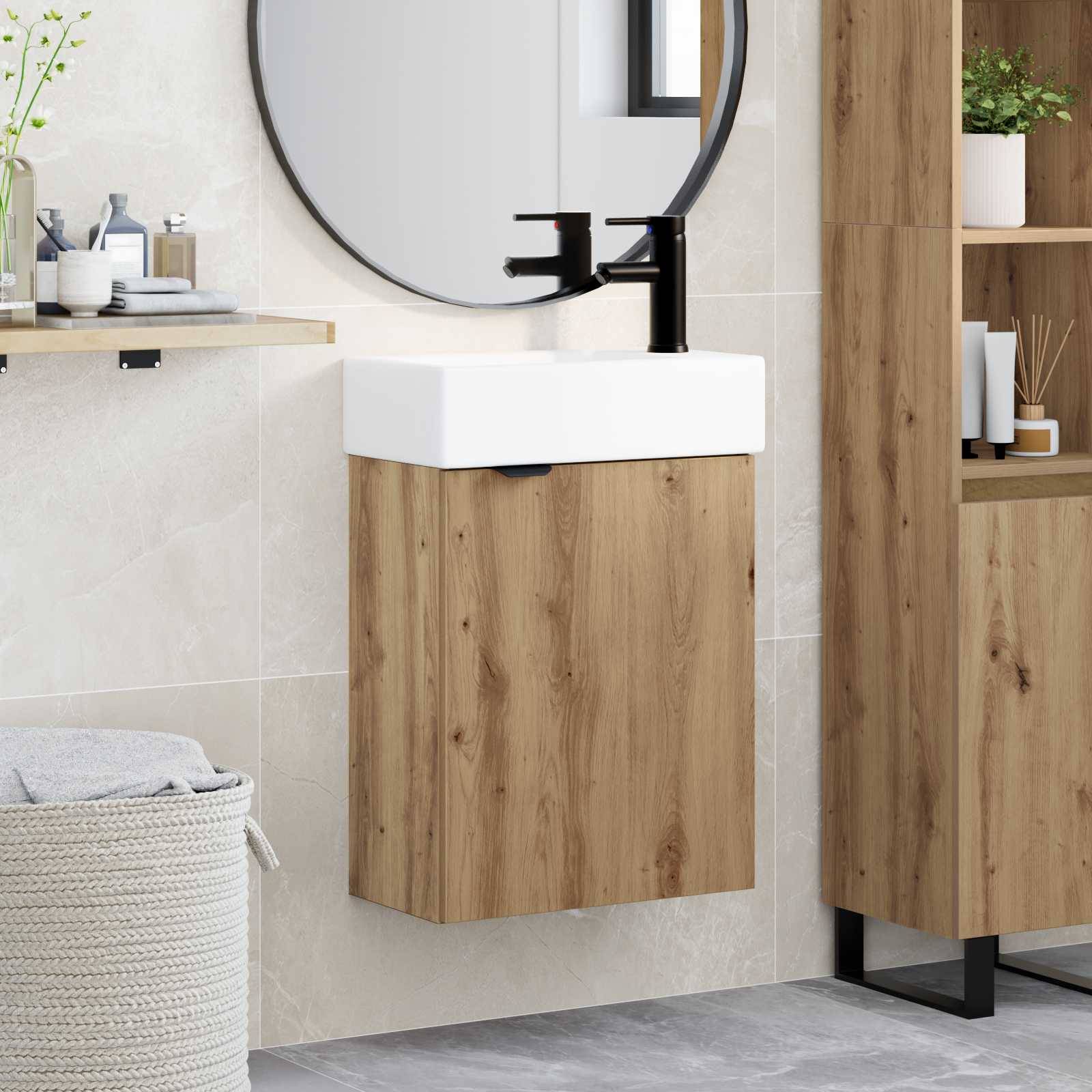 vidaXL Badezimmer Waschtischunterschrank mit Wasserhahn Artisan-Eiche