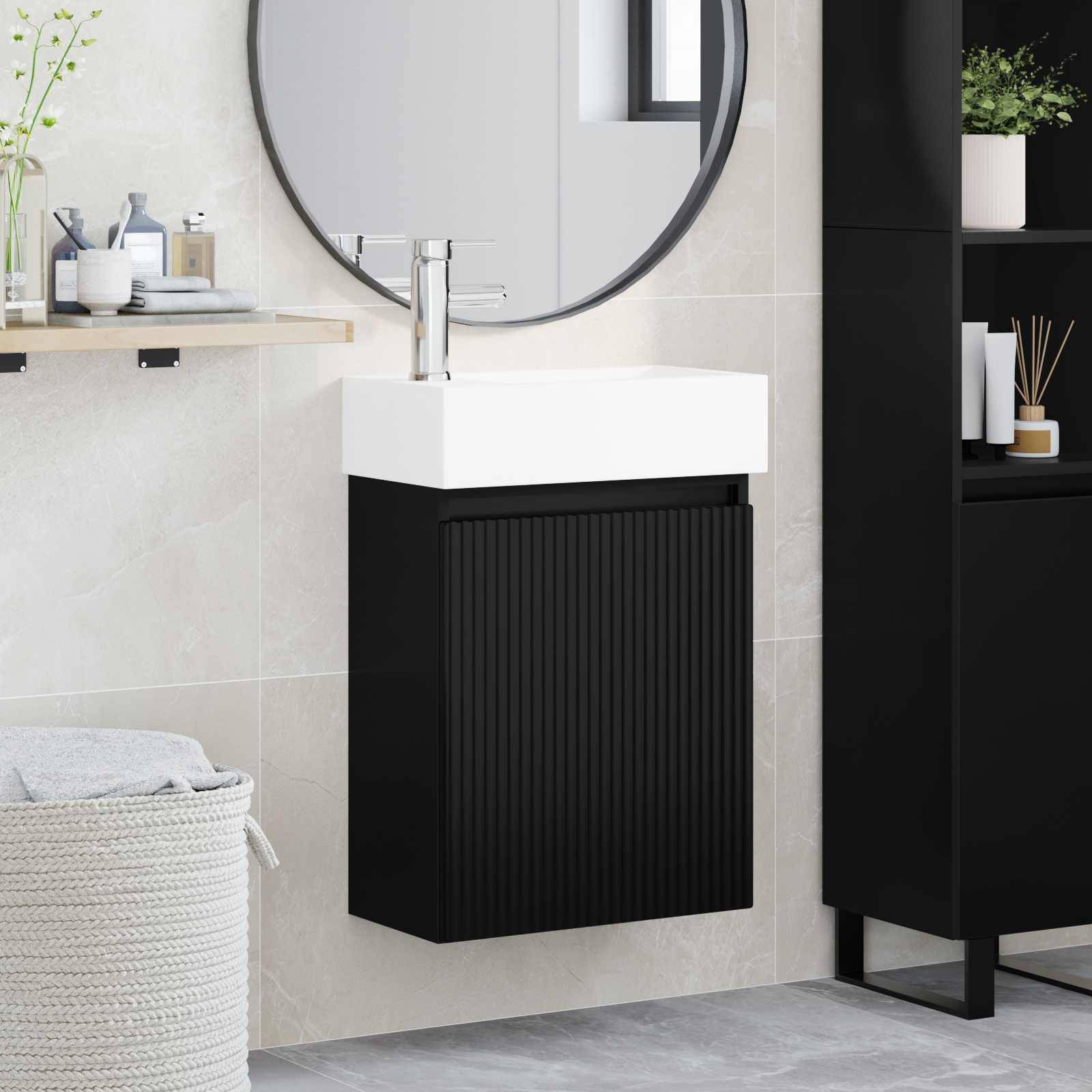 vidaXL Badezimmer Waschtischunterschrank mit Wasserhahn Schwarz