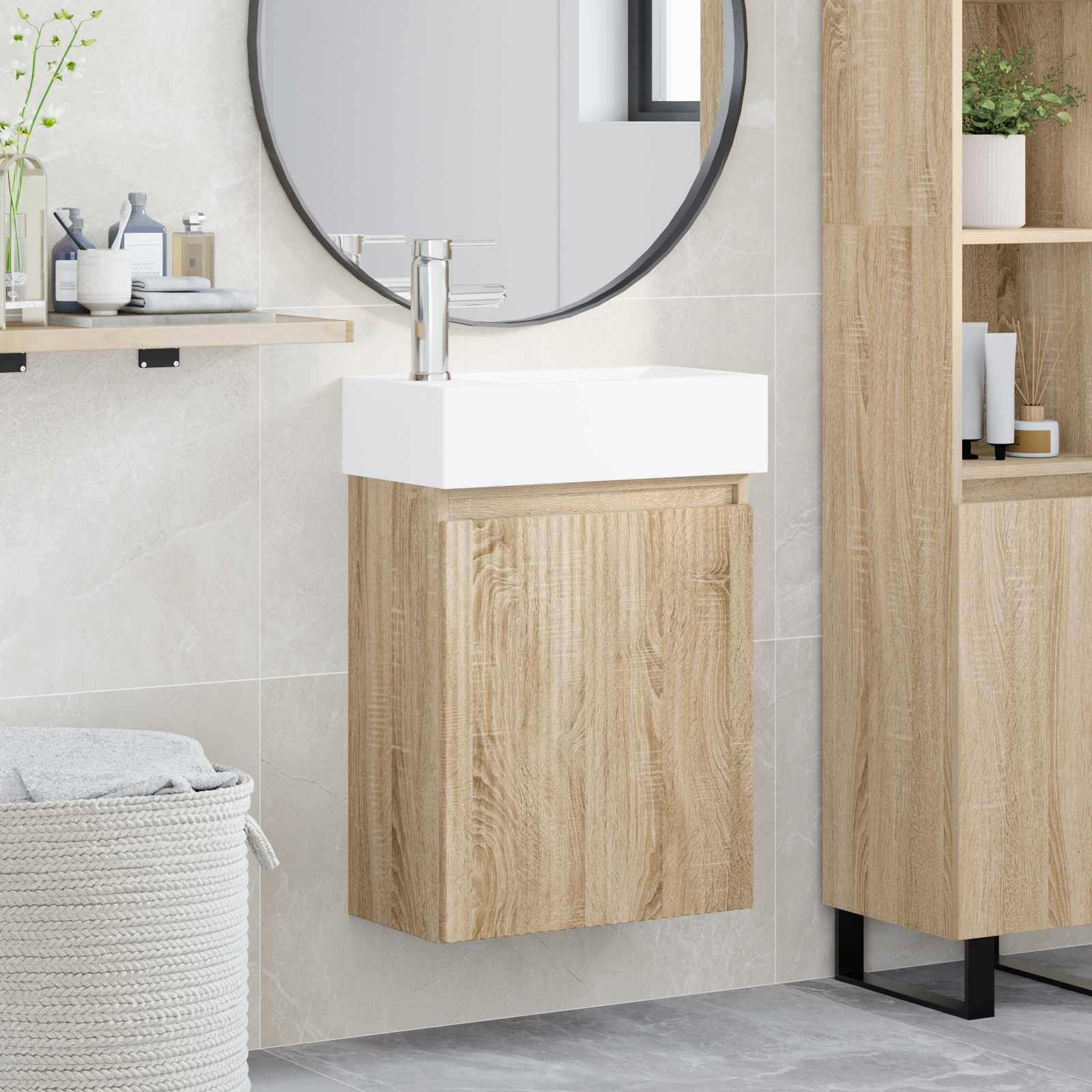 vidaXL Badezimmer Waschtischunterschrank mit Wasserhahn Sonoma-Eiche