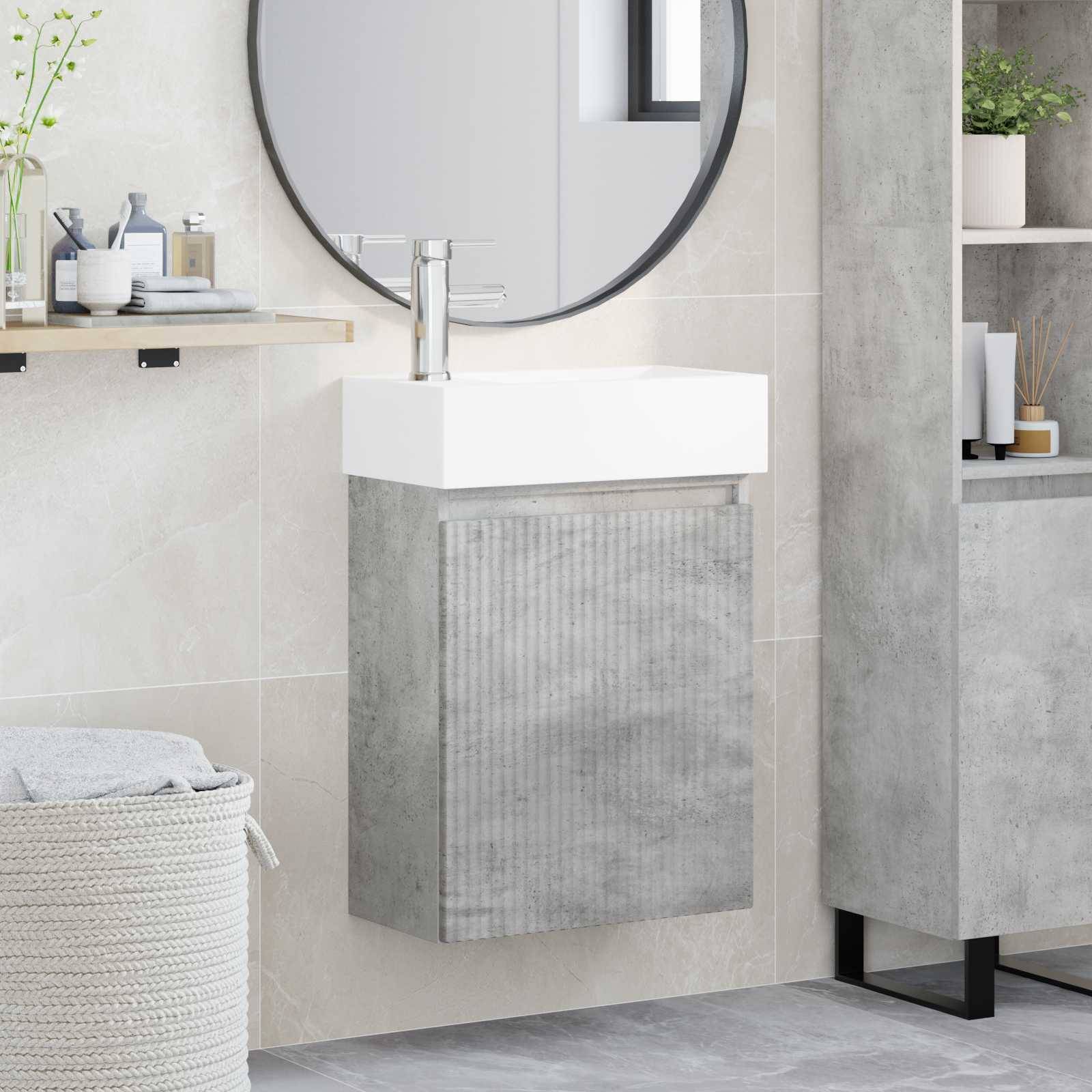 vidaXL Badezimmer Waschtischunterschrank mit Wasserhahn Betongrau