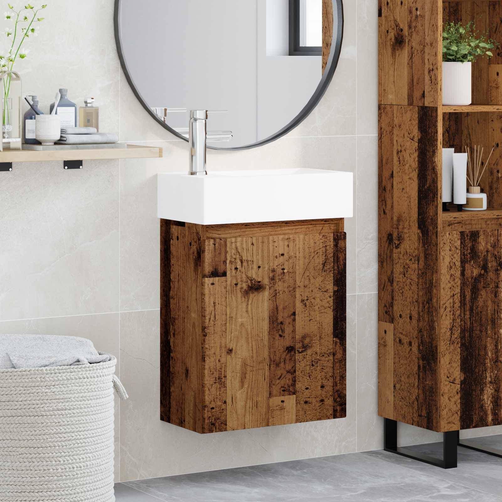 vidaXL Badezimmer Waschtischunterschrank mit Wasserhahn Altholz