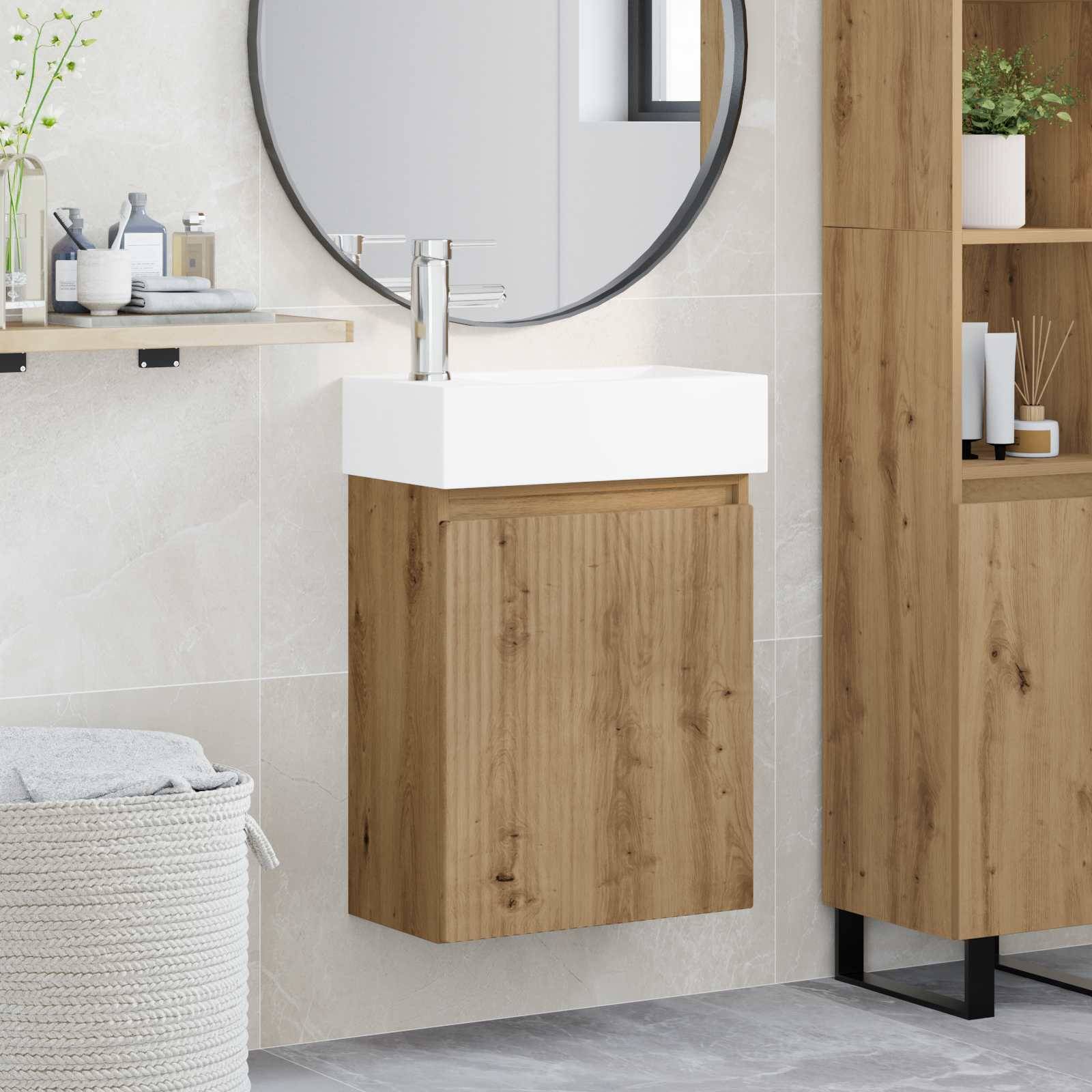 vidaXL Badezimmer Waschtischunterschrank mit Wasserhahn Artisan-Eiche