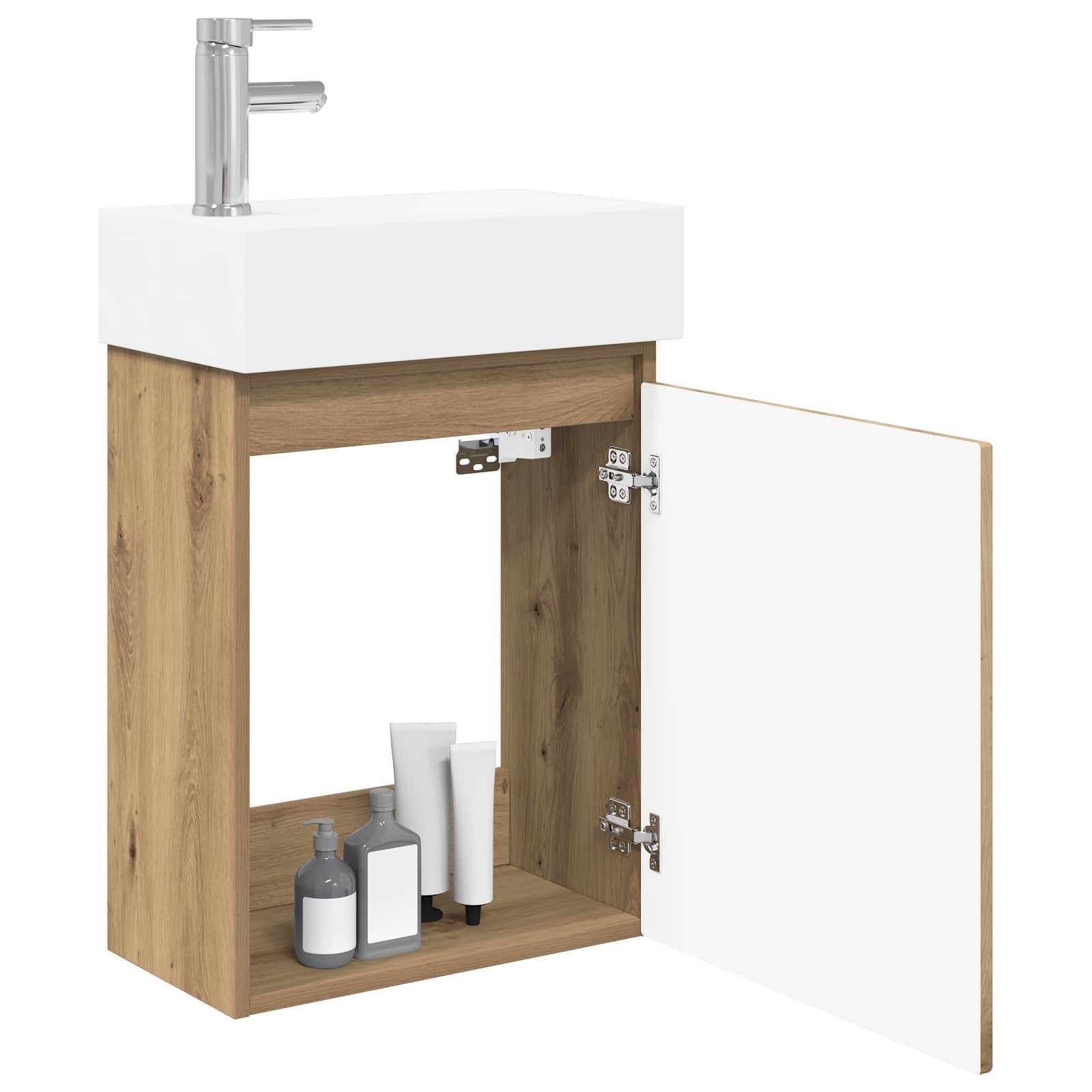 vidaXL Badezimmer Waschtischunterschrank mit Wasserhahn Artisan-Eiche