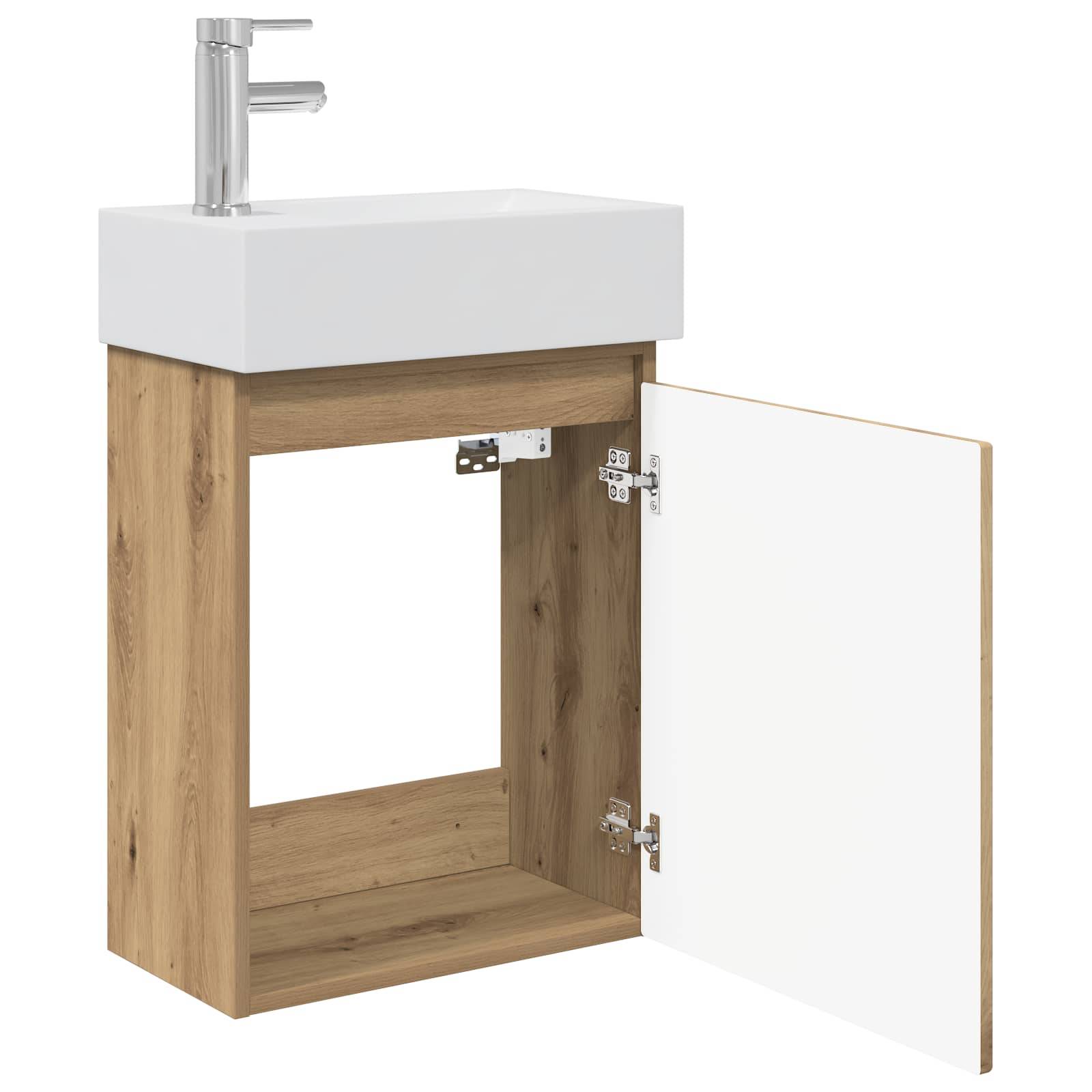 vidaXL Badezimmer Waschtischunterschrank mit Wasserhahn Artisan-Eiche