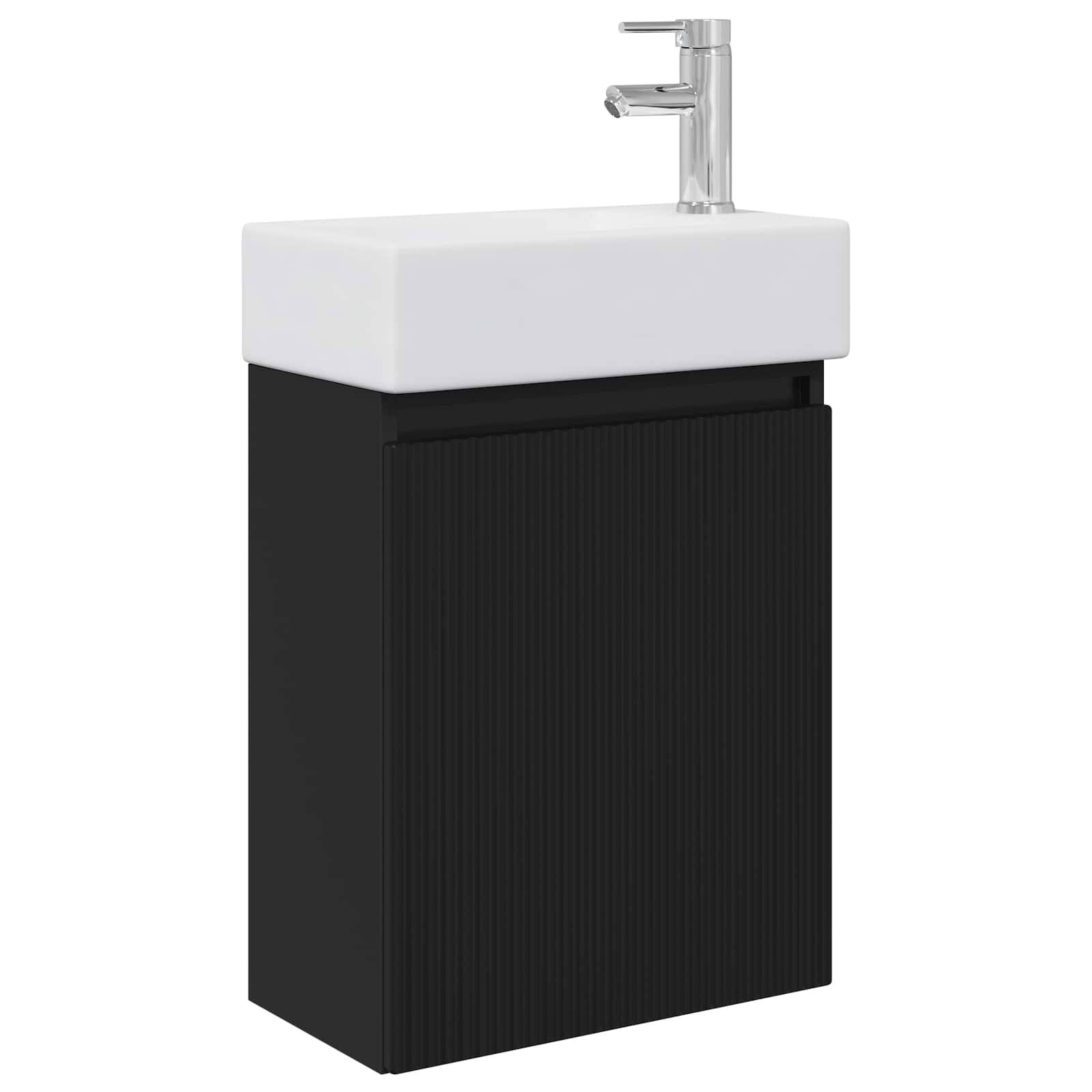vidaXL Badezimmer Waschtischunterschrank mit Wasserhahn Schwarz
