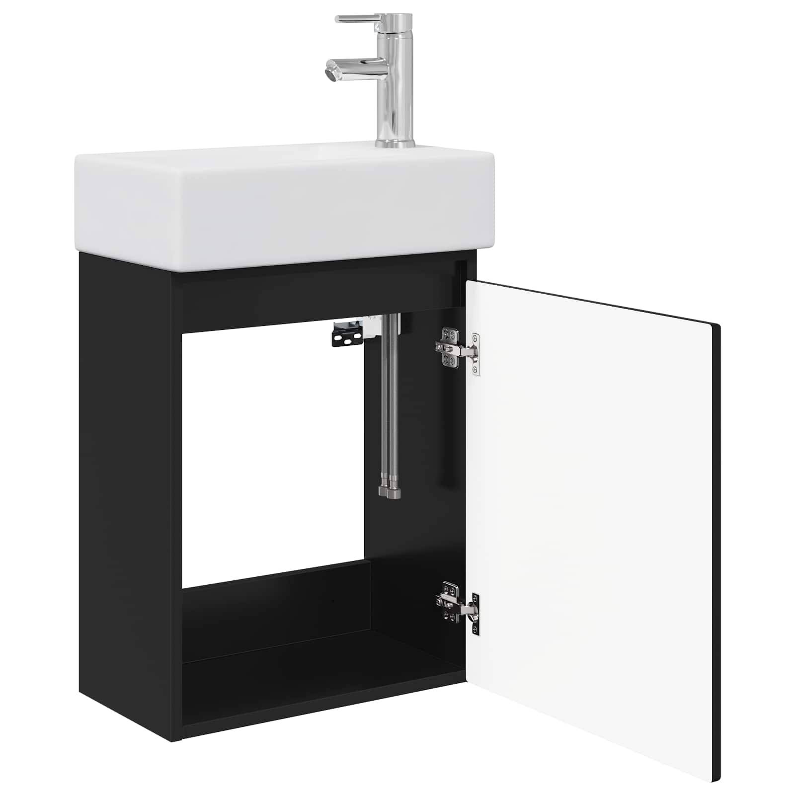 vidaXL Badezimmer Waschtischunterschrank mit Wasserhahn Schwarz