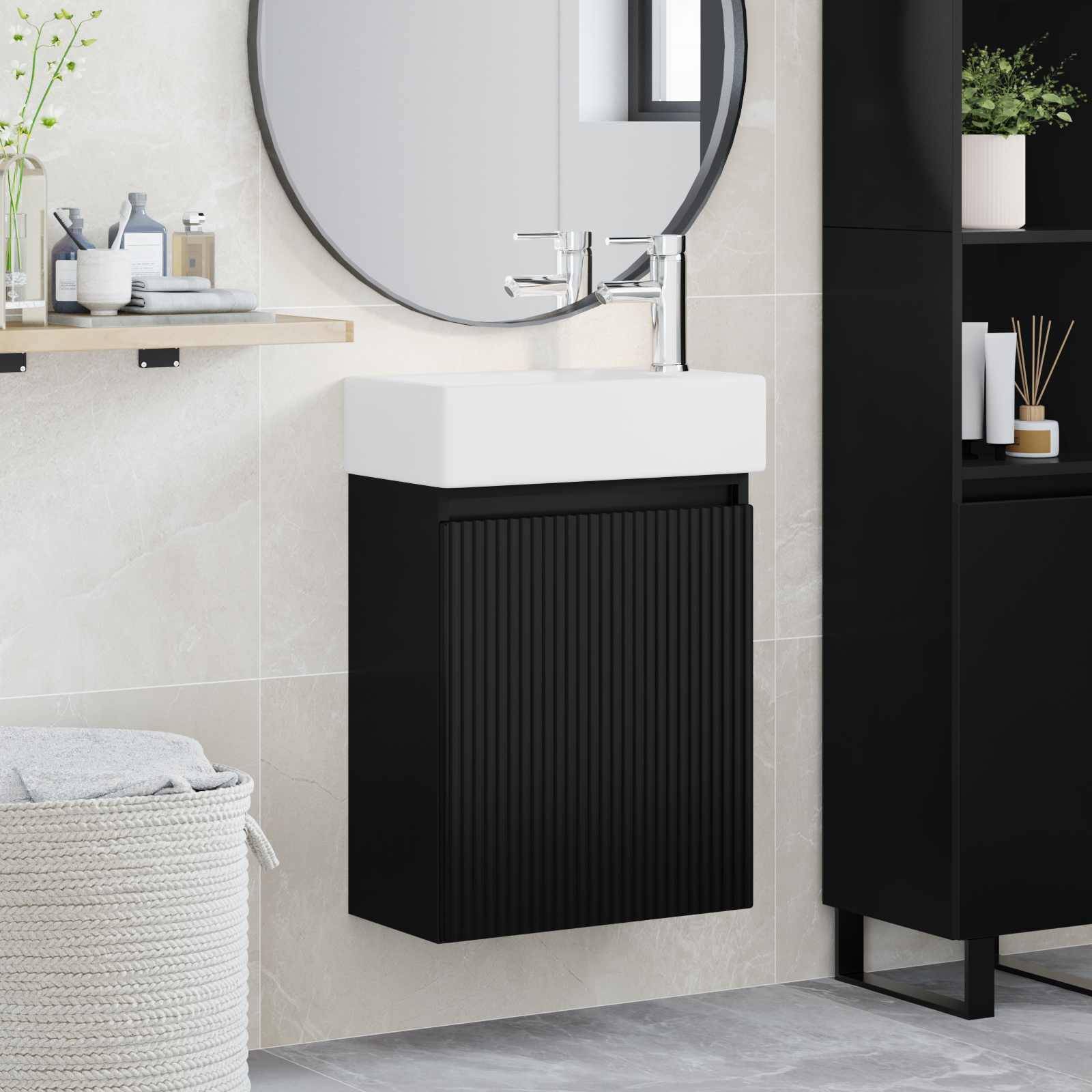 vidaXL Badezimmer Waschtischunterschrank mit Wasserhahn Schwarz