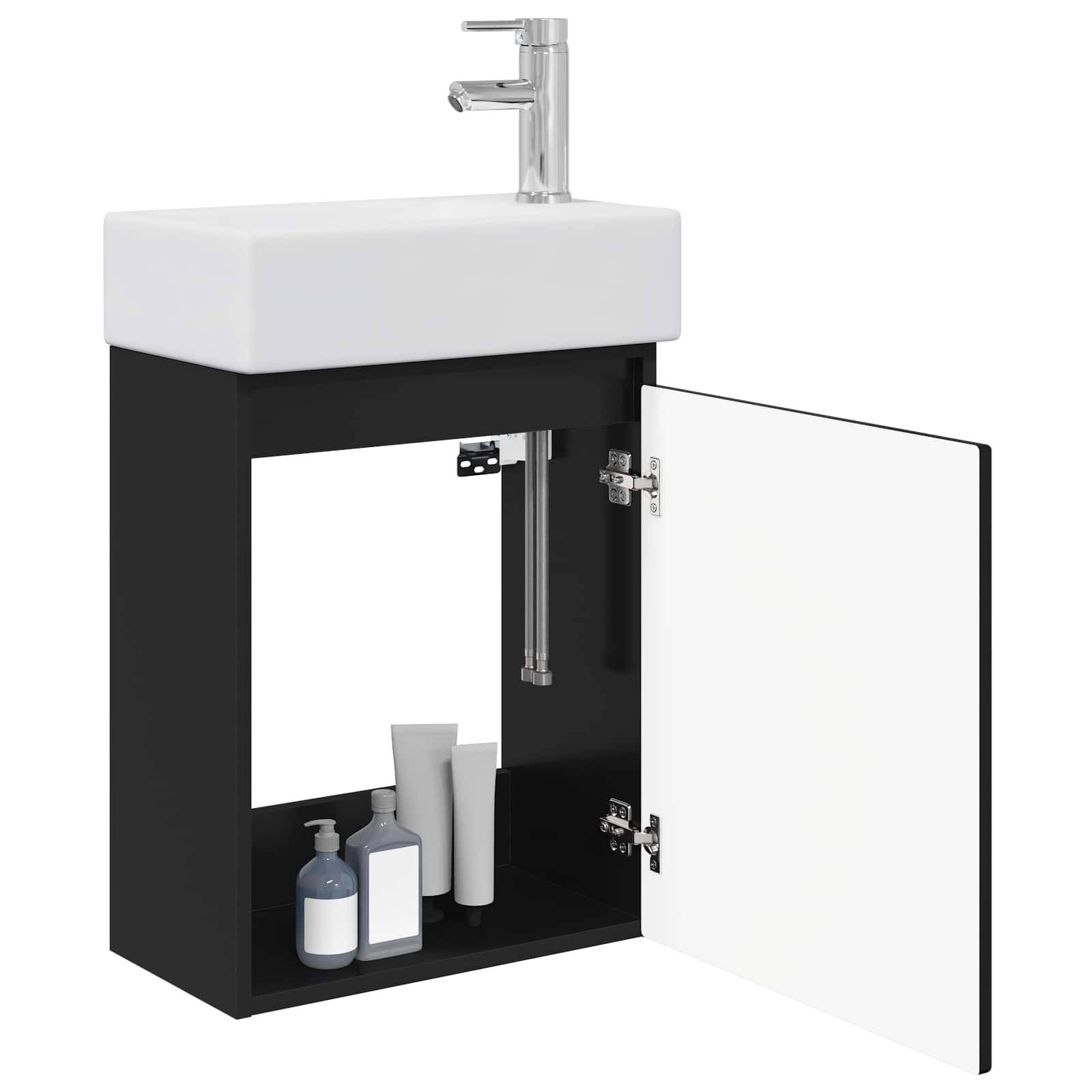 vidaXL Badezimmer Waschtischunterschrank mit Wasserhahn Schwarz