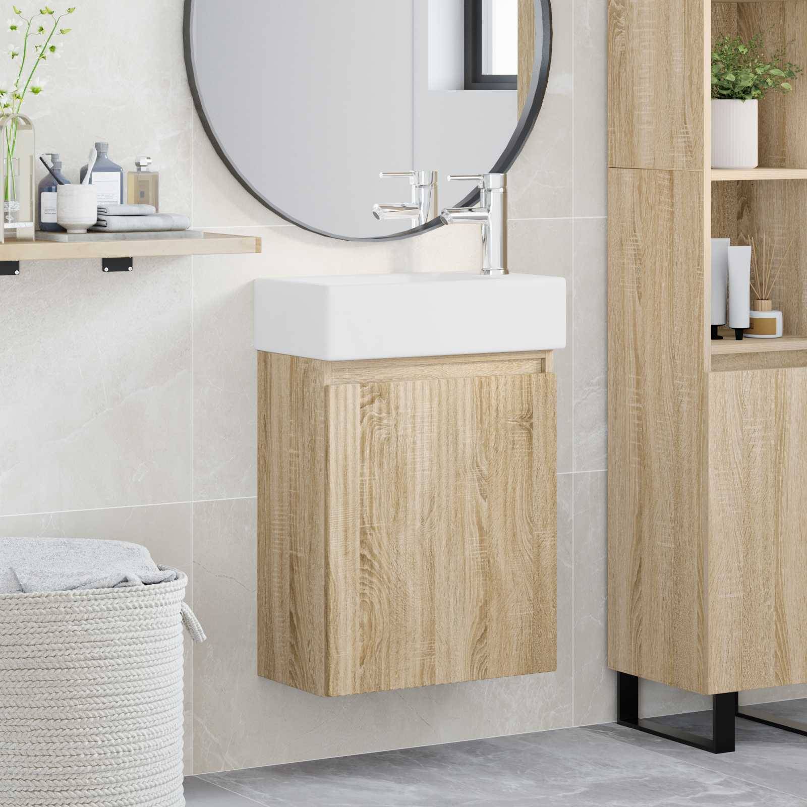 vidaXL Badezimmer Waschtischunterschrank mit Wasserhahn Sonoma-Eiche