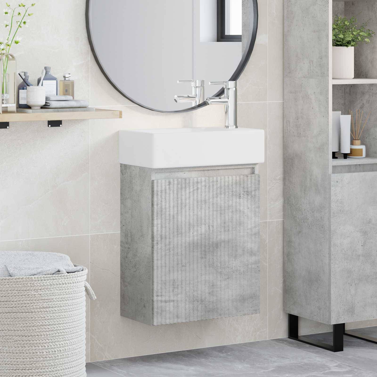 vidaXL Badezimmer Waschtischunterschrank mit Wasserhahn Betongrau