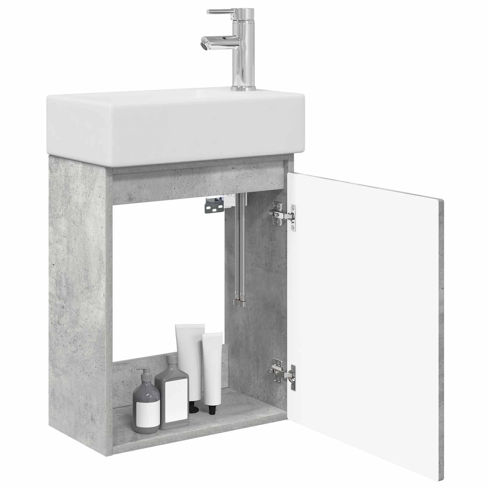 vidaXL Badezimmer Waschtischunterschrank mit Wasserhahn Betongrau