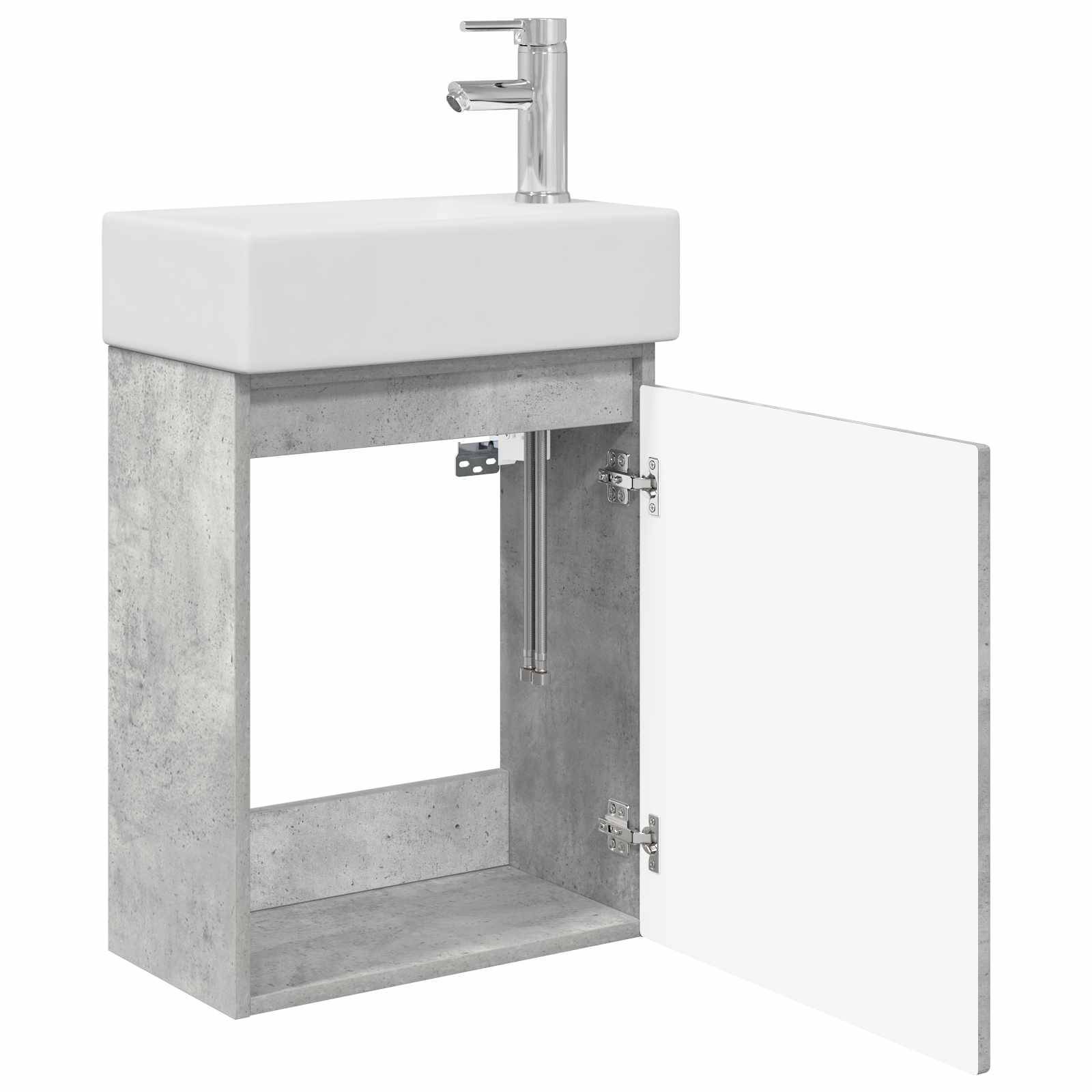 vidaXL Badezimmer Waschtischunterschrank mit Wasserhahn Betongrau
