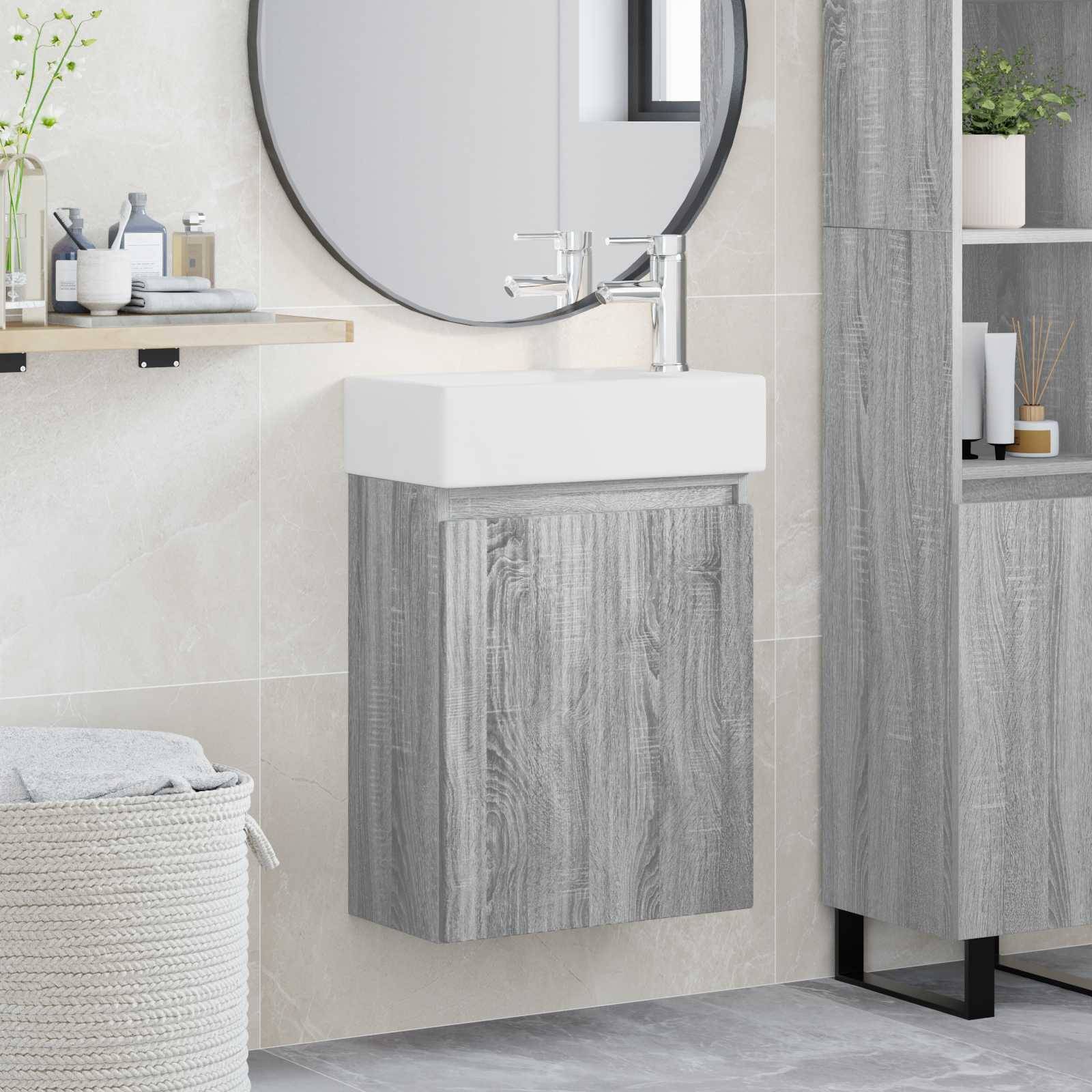 vidaXL Badezimmer Waschtischunterschrank mit Wasserhahn Grau Sonoma