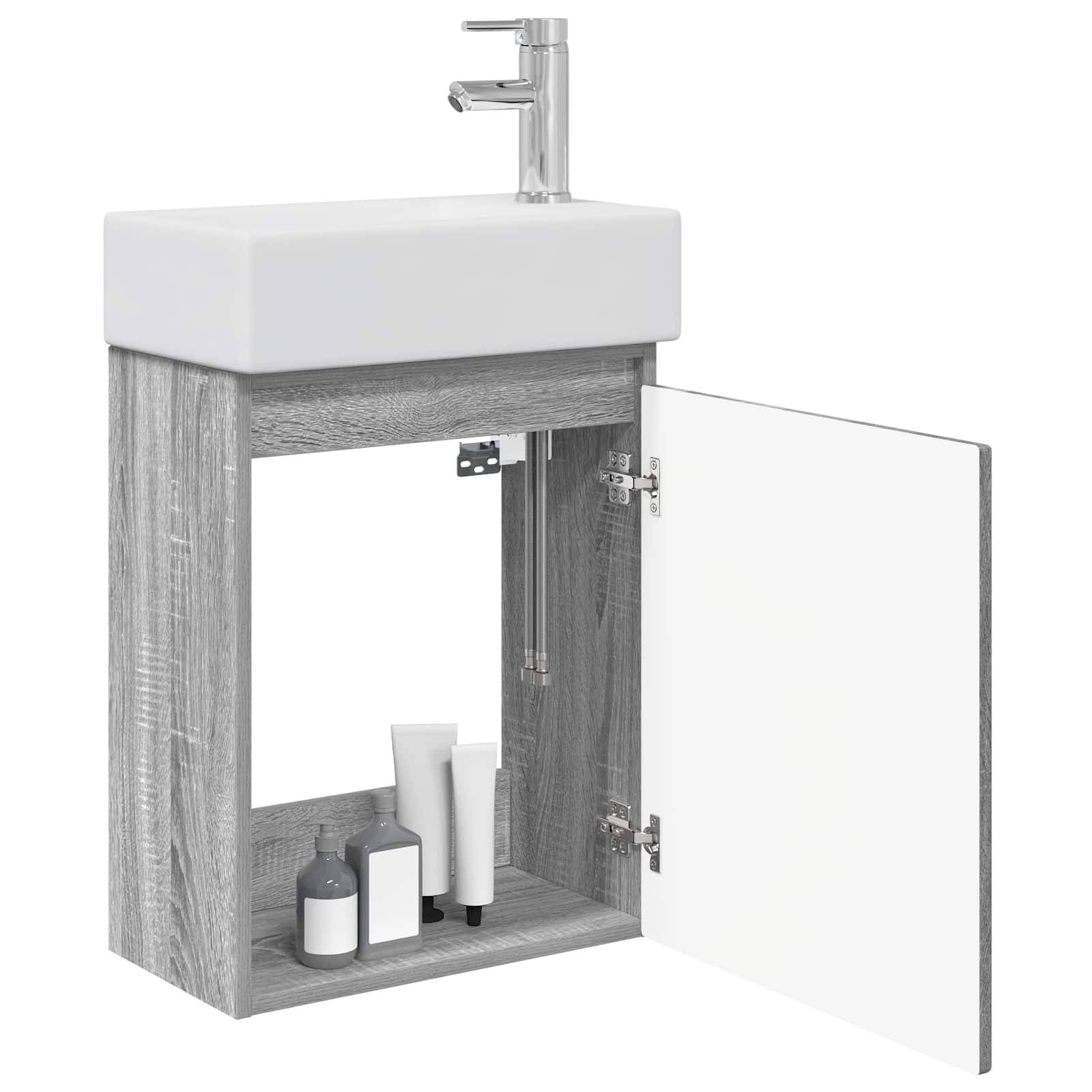 vidaXL Badezimmer Waschtischunterschrank mit Wasserhahn Grau Sonoma
