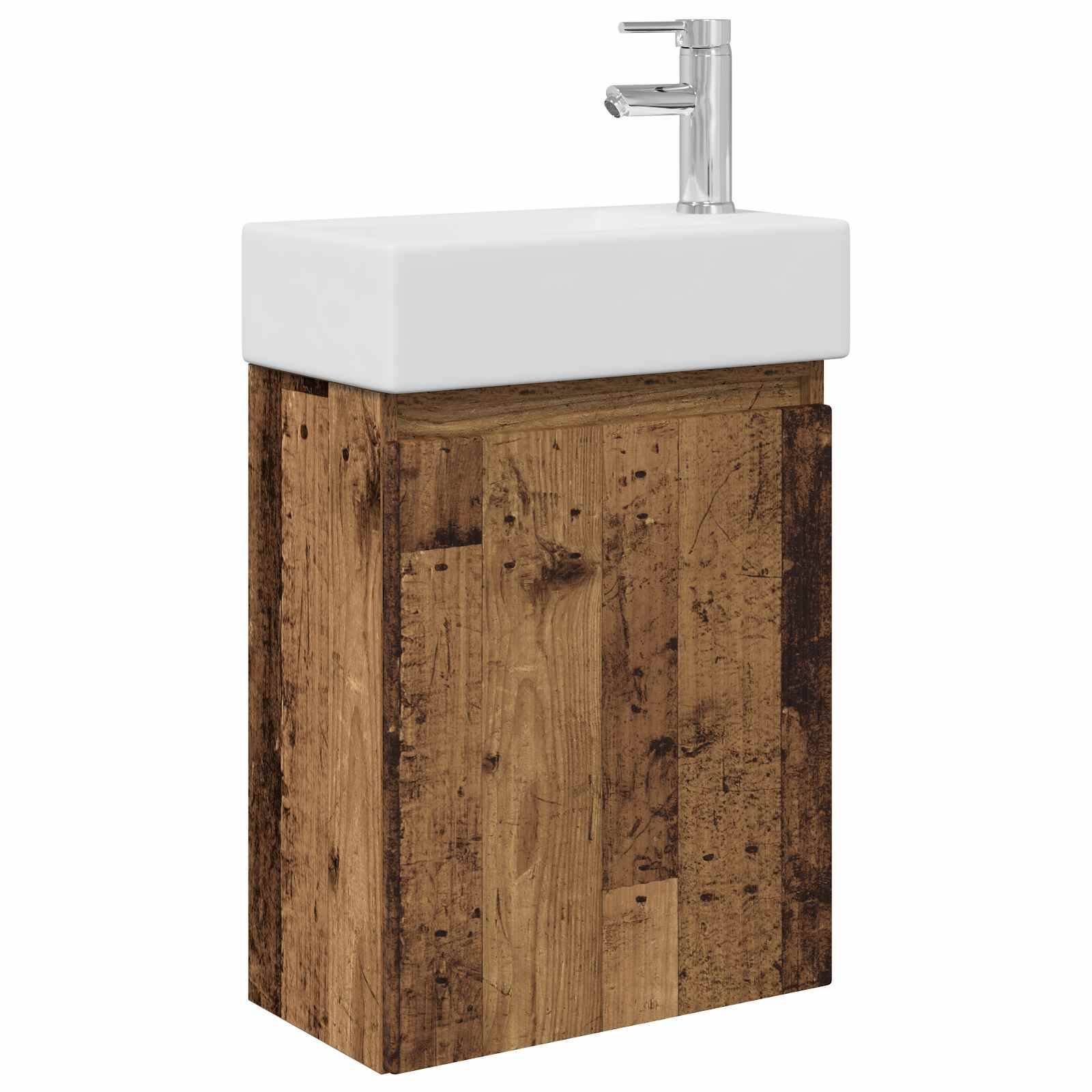 vidaXL Badezimmer Waschtischunterschrank mit Wasserhahn Altholz