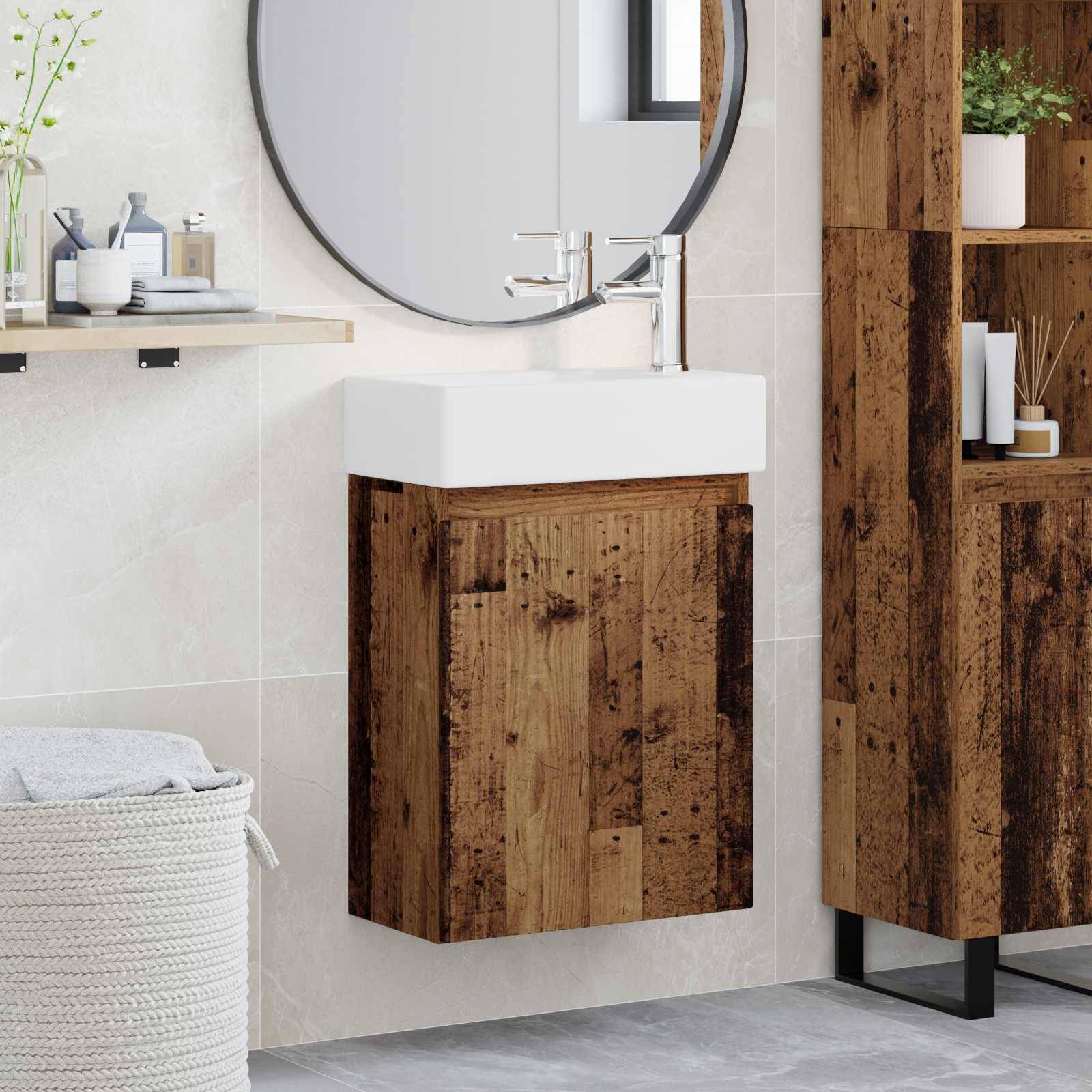 vidaXL Badezimmer Waschtischunterschrank mit Wasserhahn Altholz