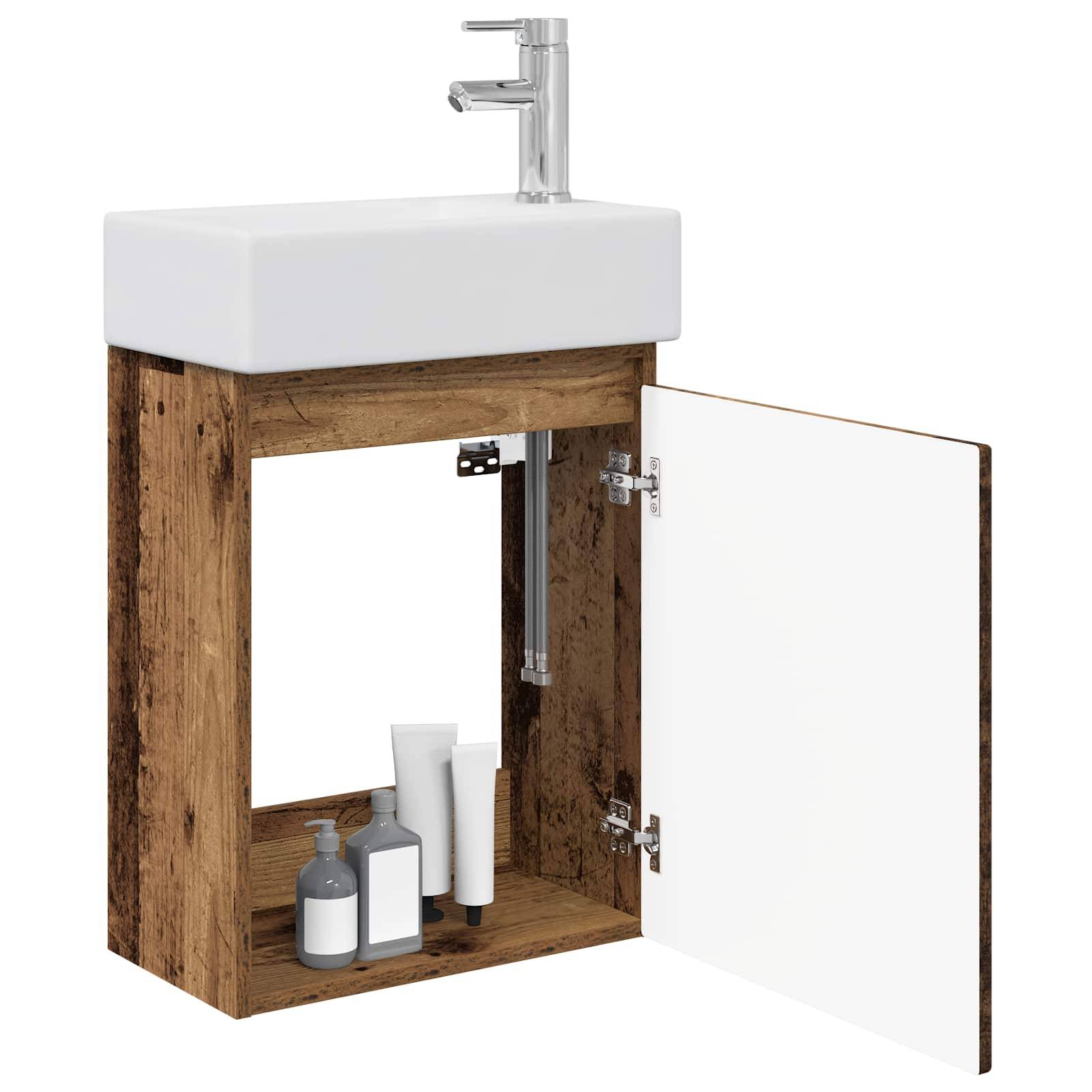 vidaXL Badezimmer Waschtischunterschrank mit Wasserhahn Altholz