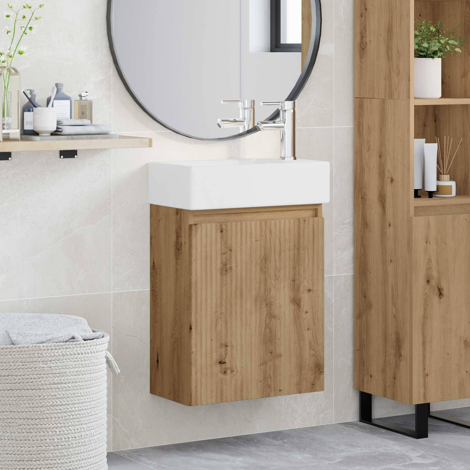 vidaXL Badezimmer Waschtischunterschrank mit Wasserhahn Artisan-Eiche