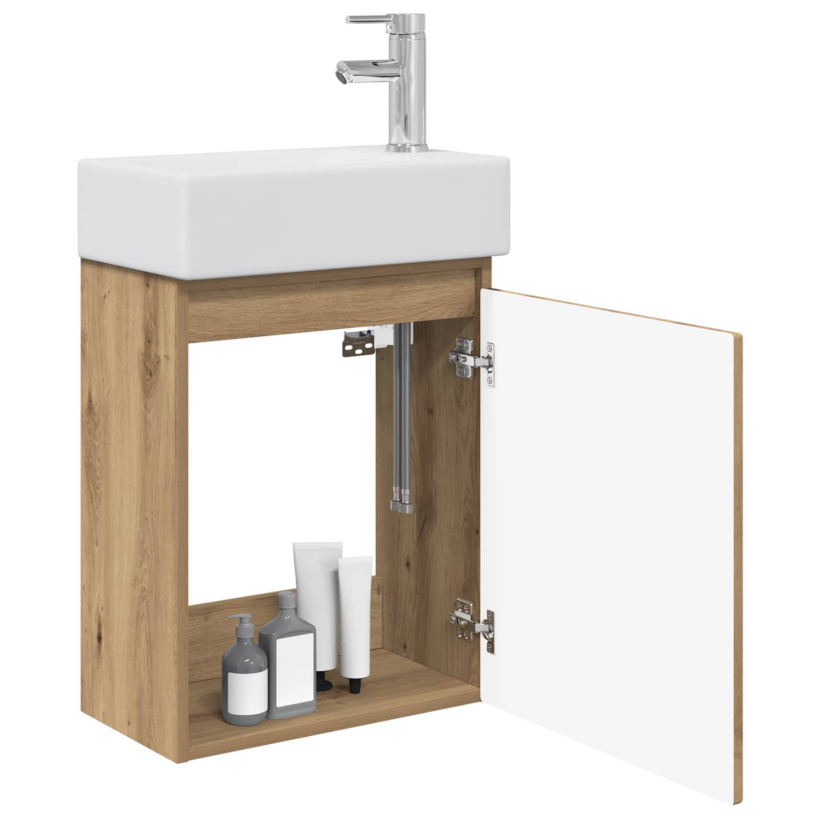 vidaXL Badezimmer Waschtischunterschrank mit Wasserhahn Artisan-Eiche