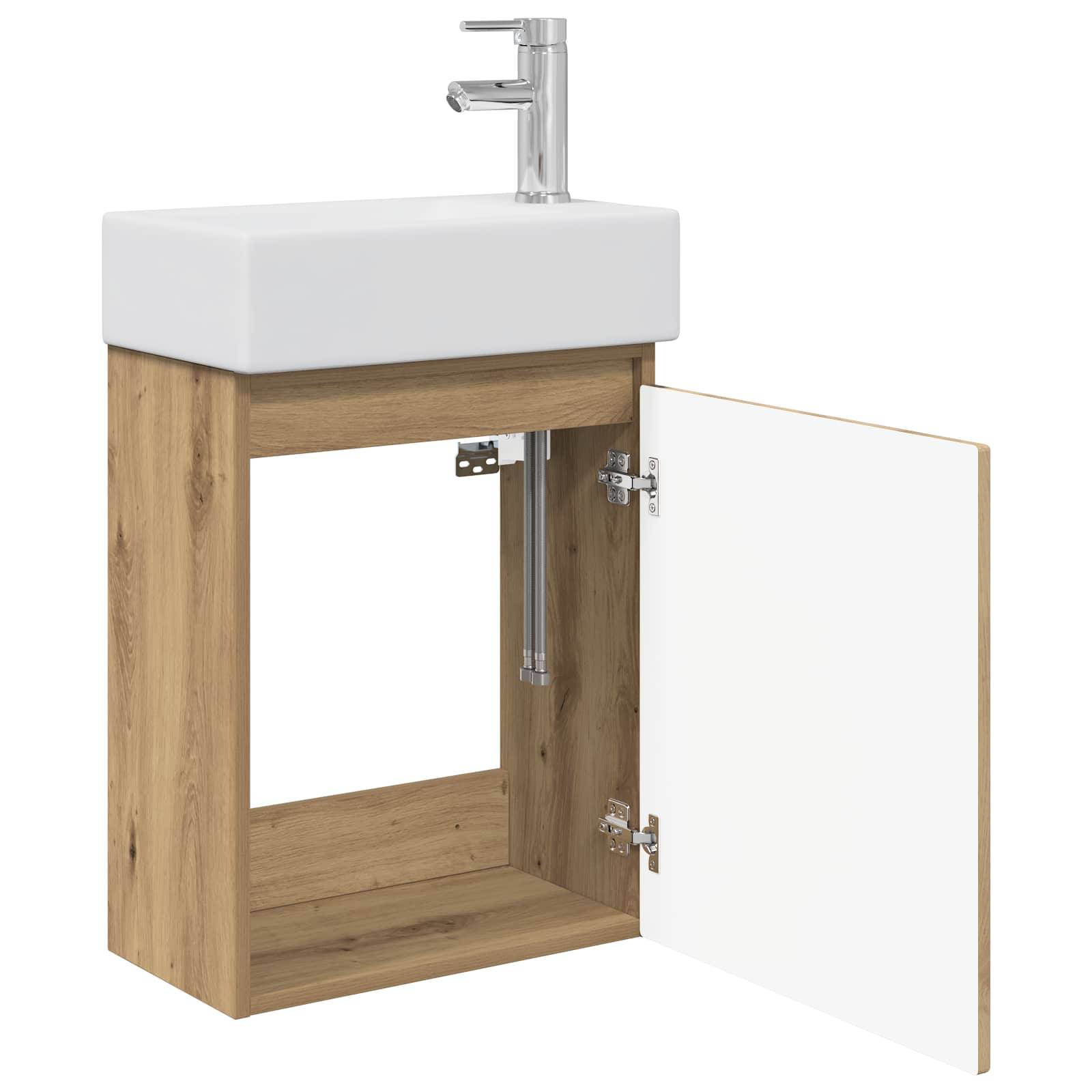 vidaXL Badezimmer Waschtischunterschrank mit Wasserhahn Artisan-Eiche