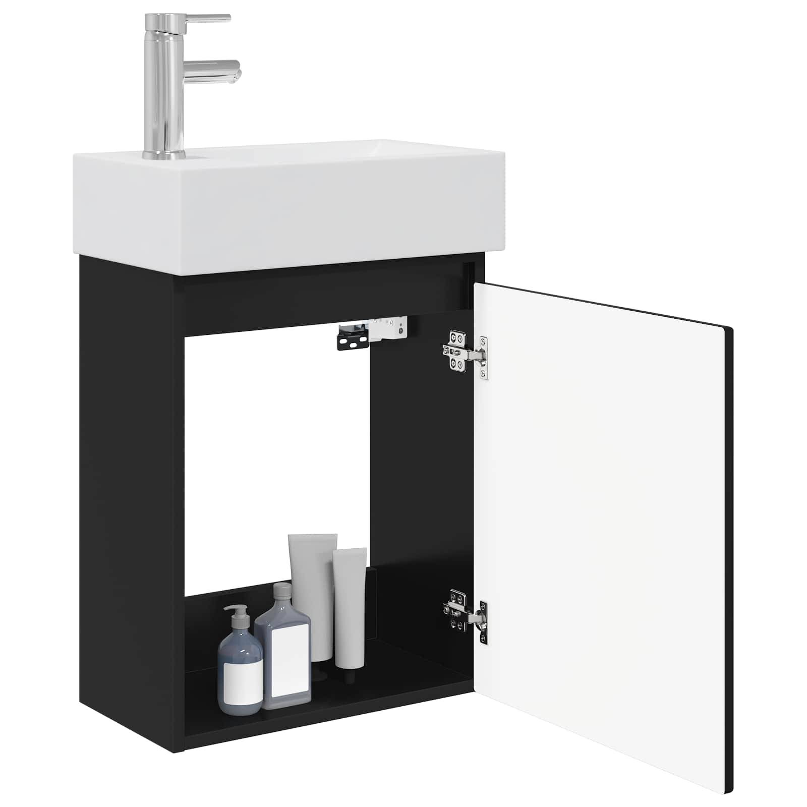 vidaXL Badezimmer Waschtischunterschrank mit Wasserhahn Schwarz