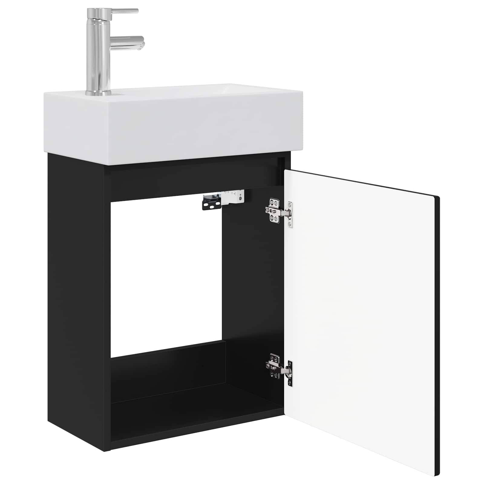 vidaXL Badezimmer Waschtischunterschrank mit Wasserhahn Schwarz
