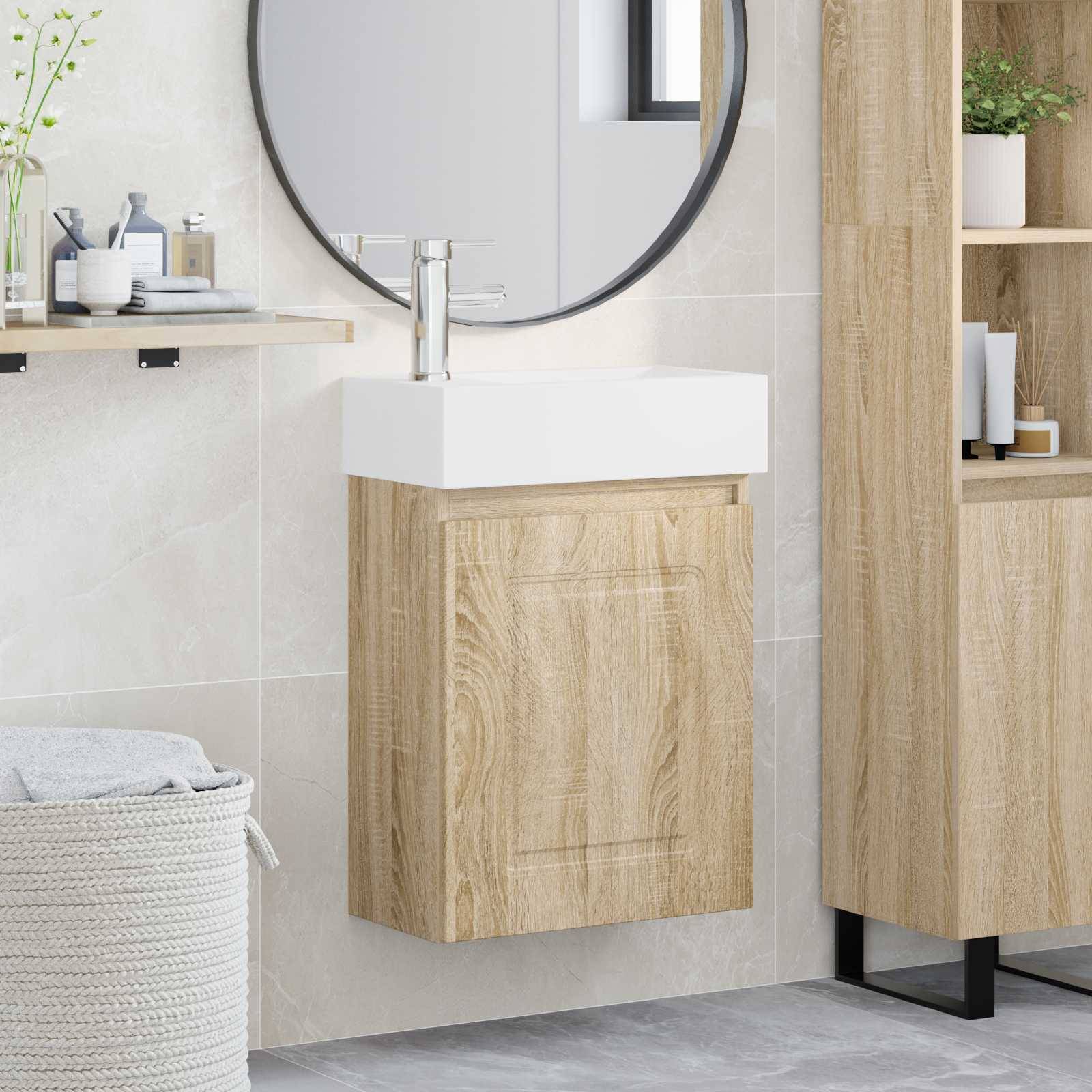 vidaXL Badezimmer Waschtischunterschrank mit Wasserhahn Sonoma-Eiche