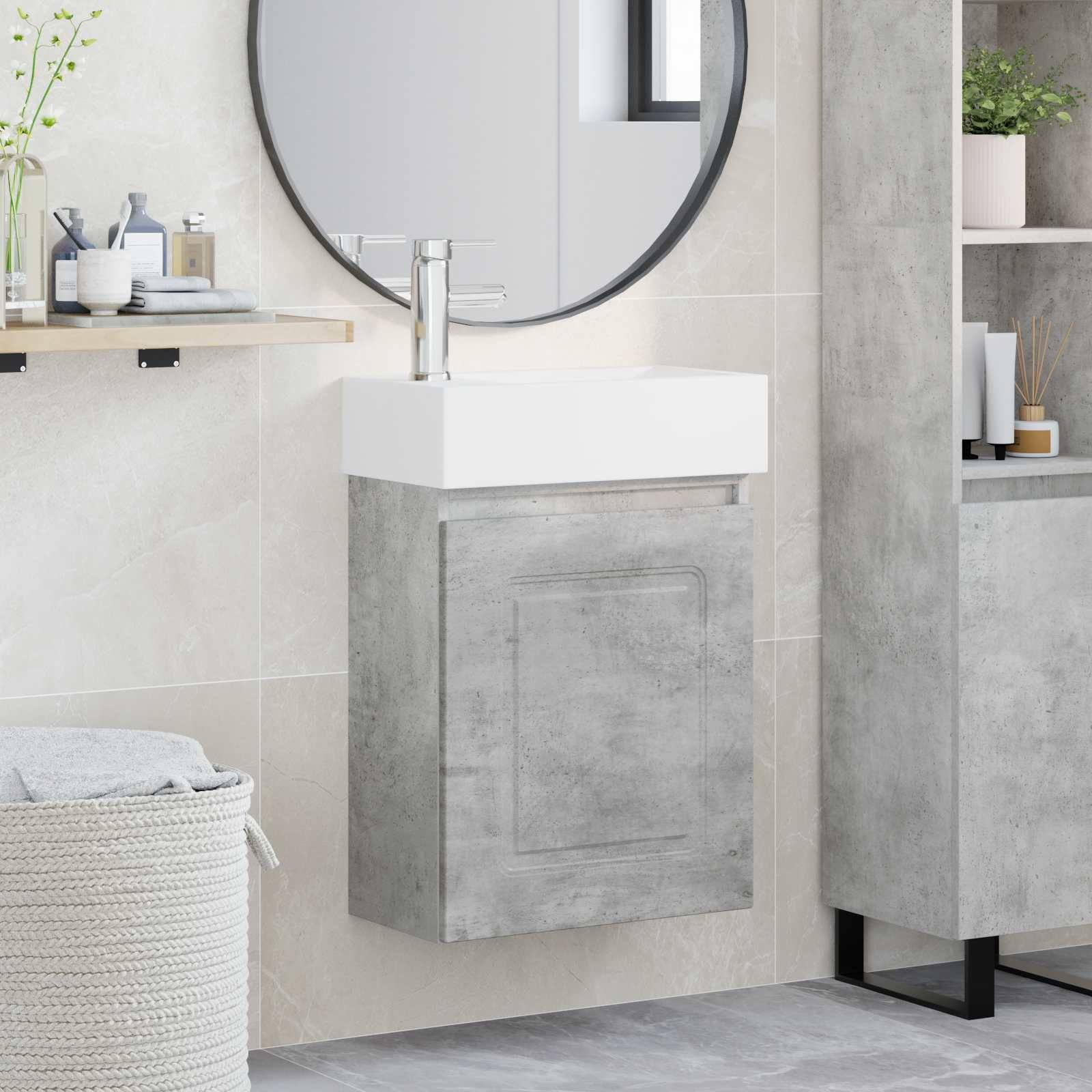 vidaXL Badezimmer Waschtischunterschrank mit Wasserhahn Betongrau
