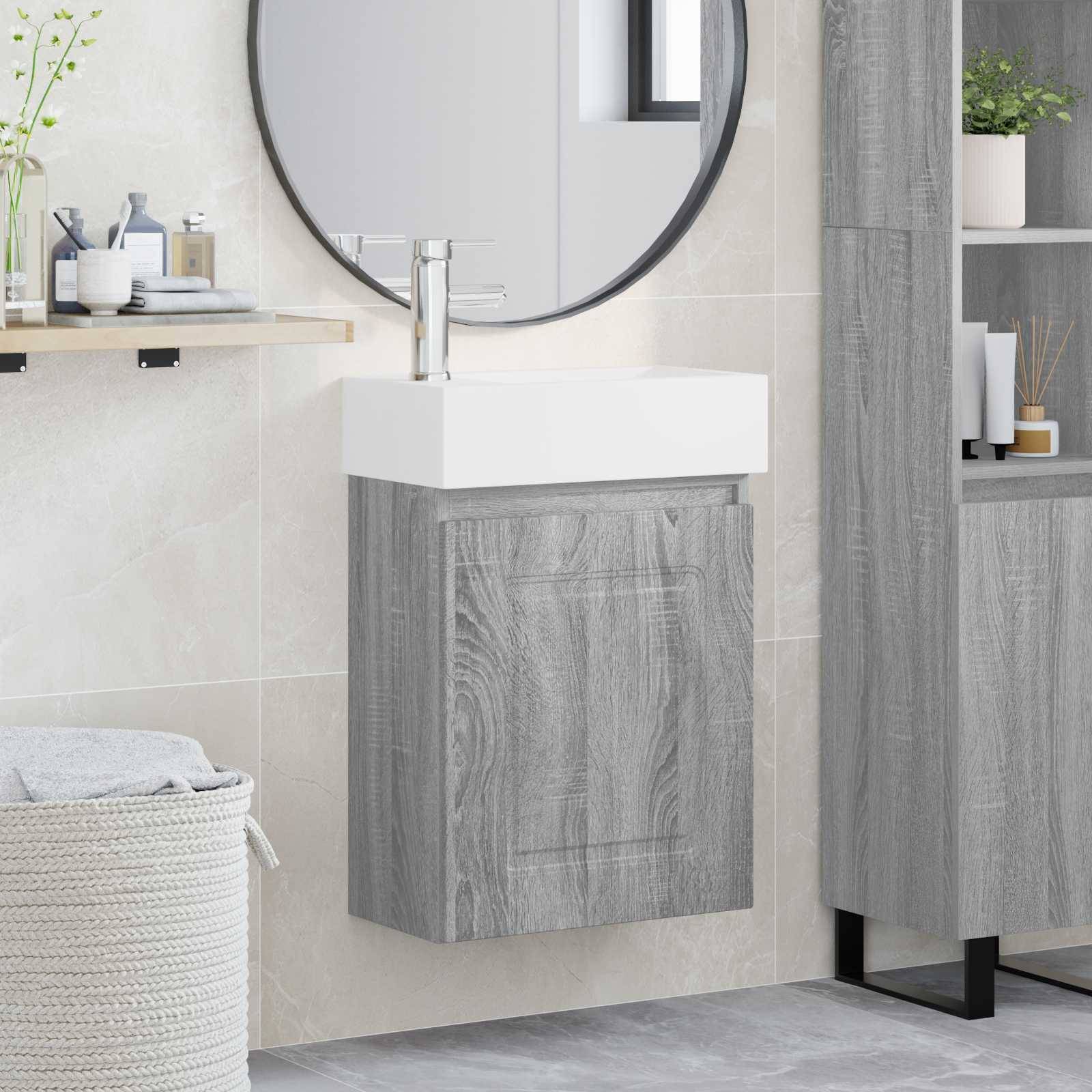 vidaXL Badezimmer Waschtischunterschrank mit Wasserhahn Grau Sonoma