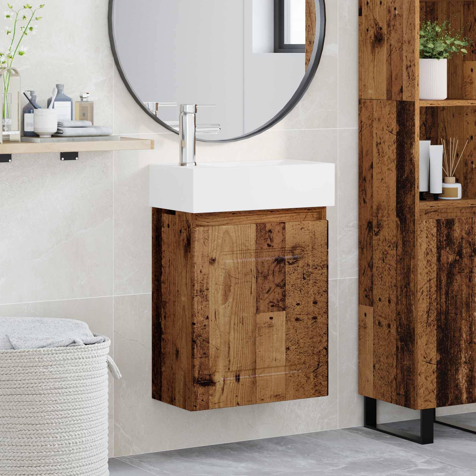 vidaXL Badezimmer Waschtischunterschrank mit Wasserhahn Altholz