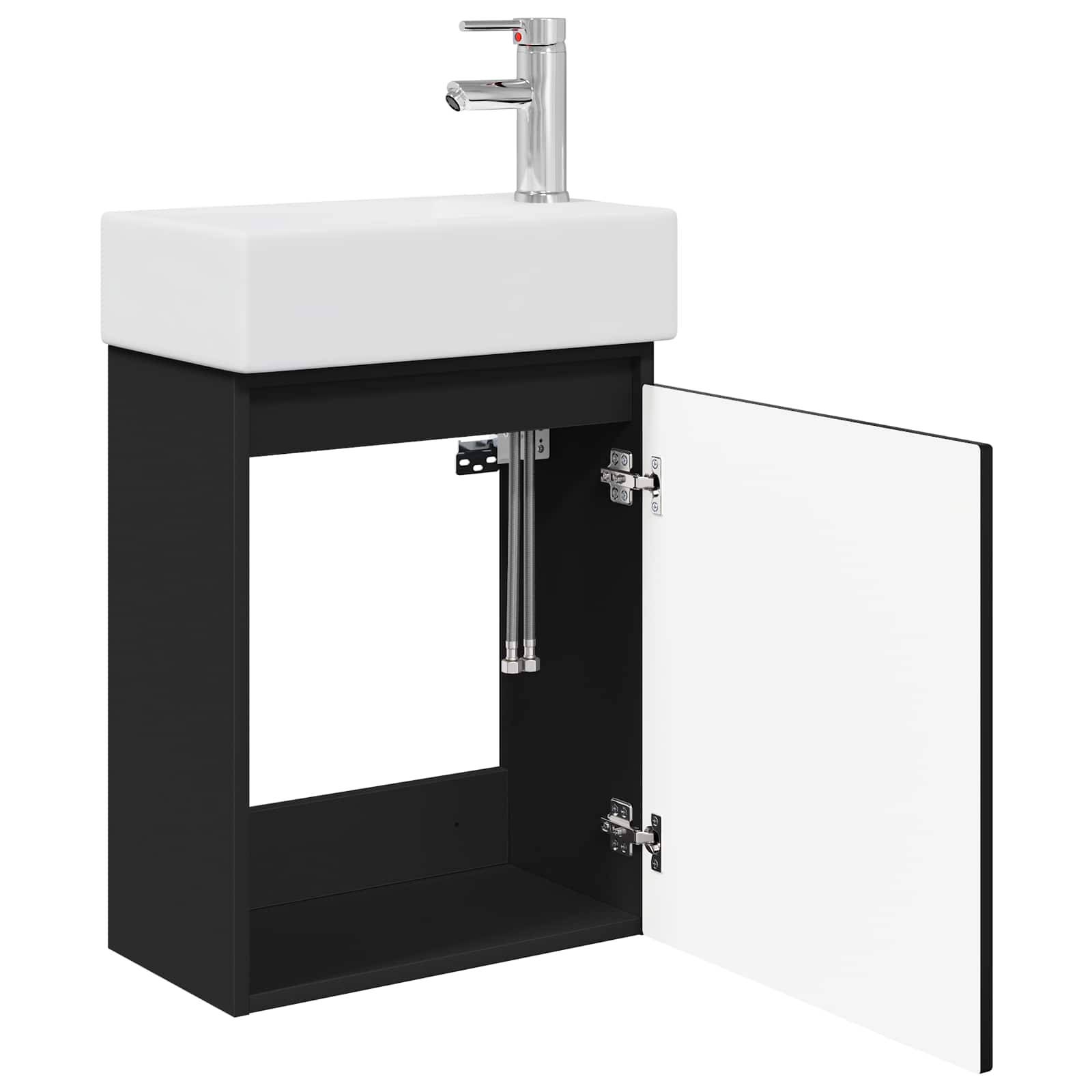 vidaXL Badezimmer Waschtischunterschrank mit Wasserhahn Schwarz