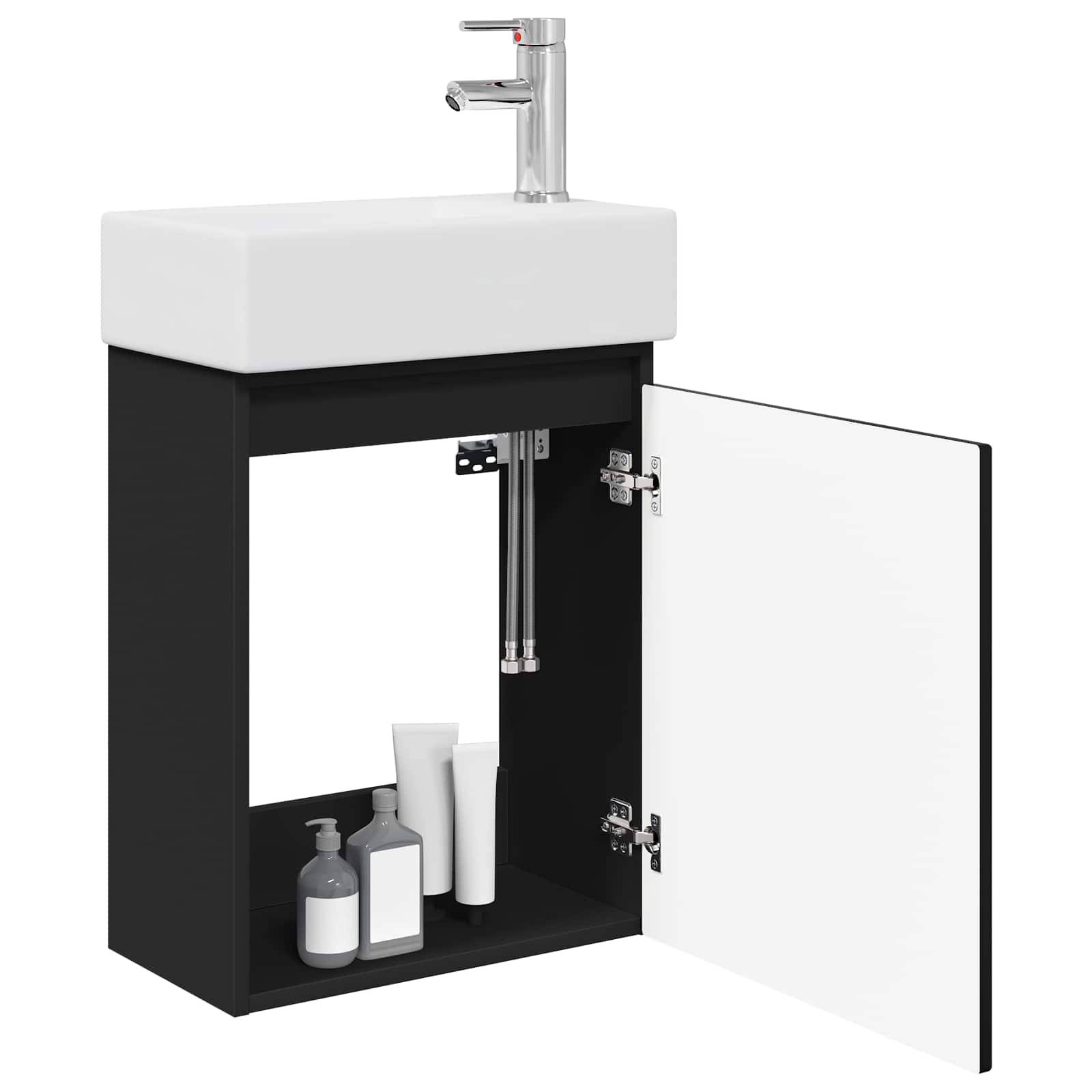vidaXL Badezimmer Waschtischunterschrank mit Wasserhahn Schwarz