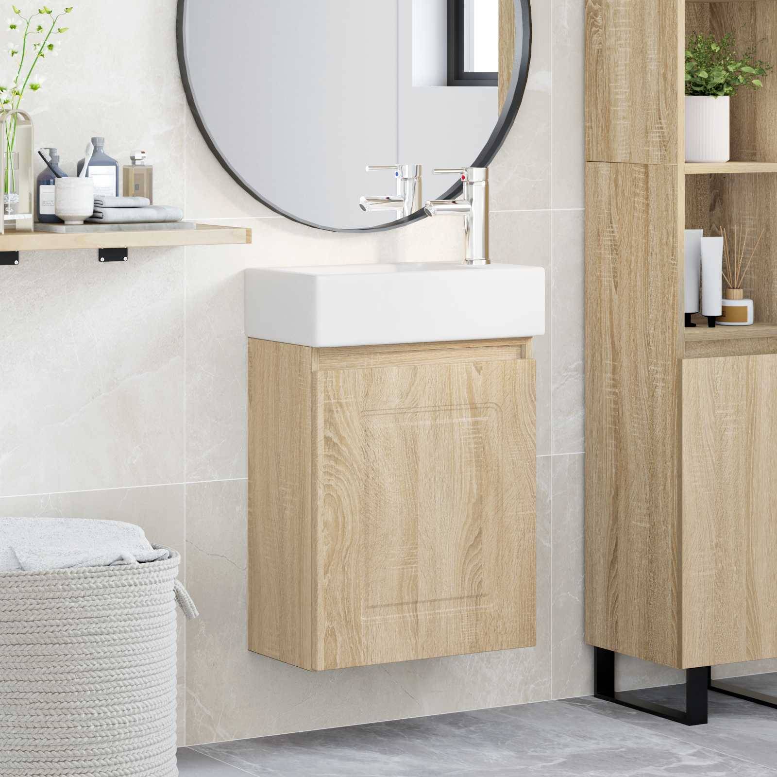 vidaXL Badezimmer Waschtischunterschrank mit Wasserhahn Sonoma-Eiche