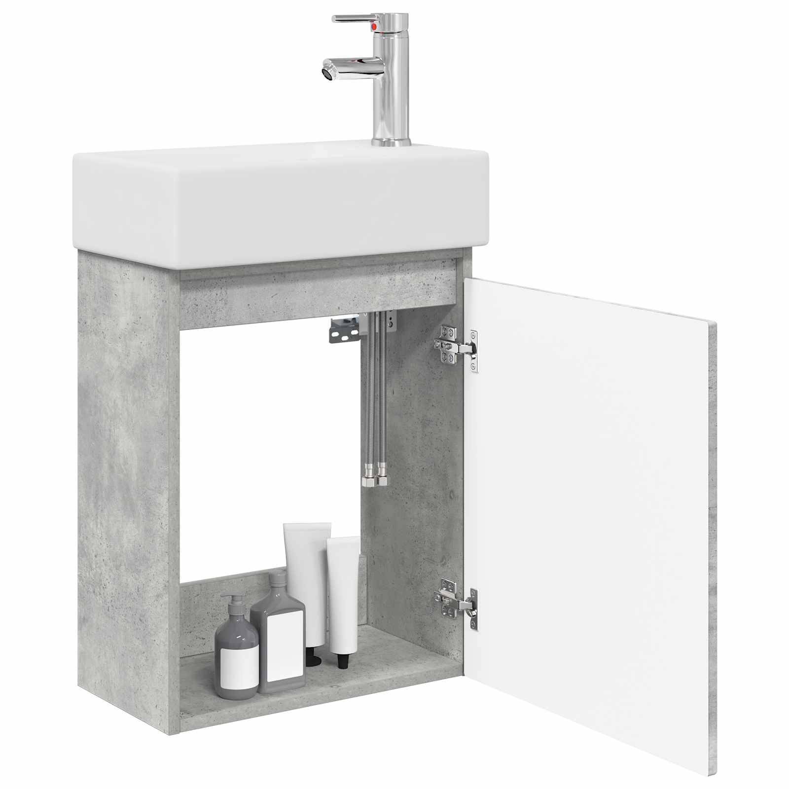 vidaXL Badezimmer Waschtischunterschrank mit Wasserhahn Betongrau