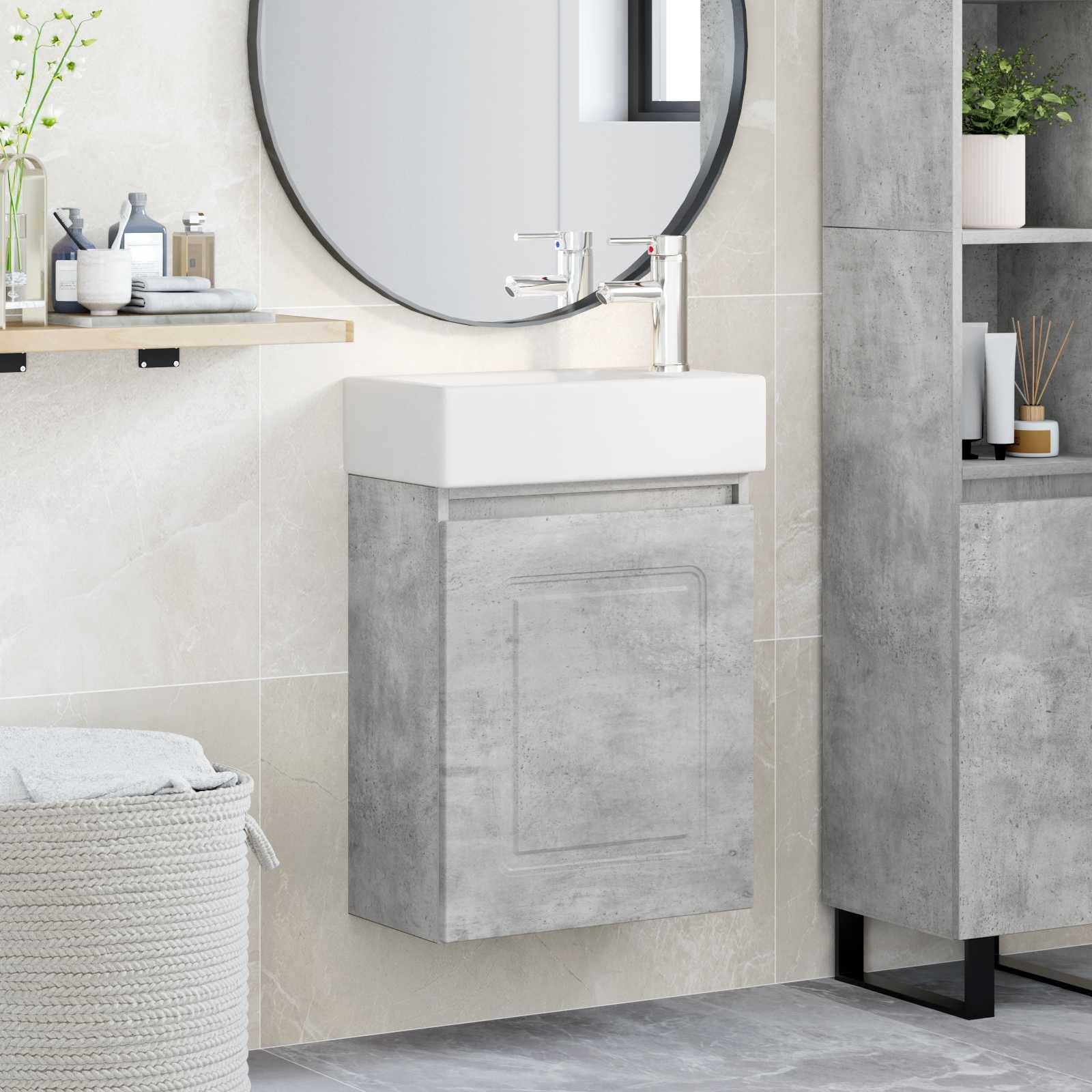 vidaXL Badezimmer Waschtischunterschrank mit Wasserhahn Betongrau