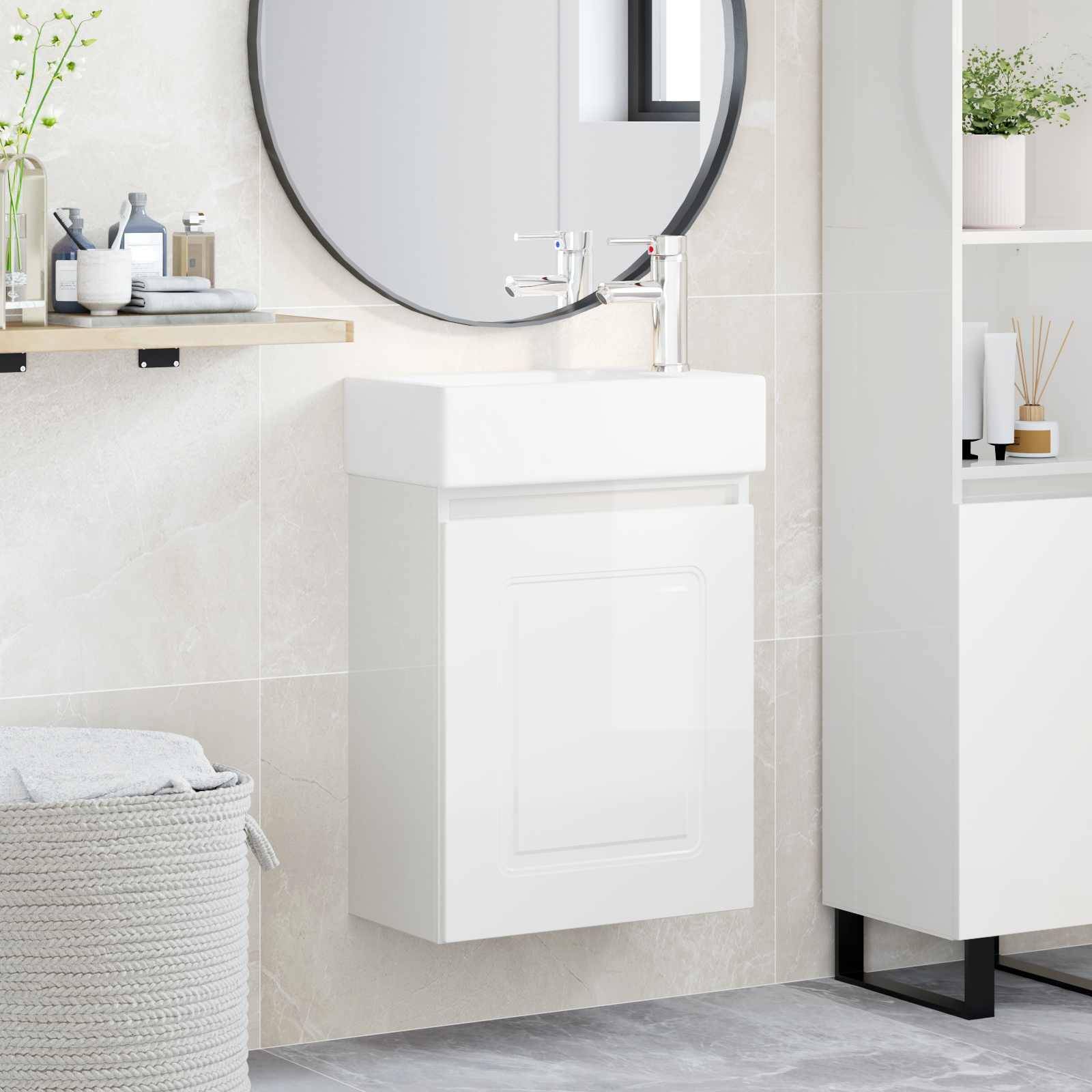 vidaXL Badezimmer Waschtischunterschrank mit Wasserhahn Hochglanz Weiß