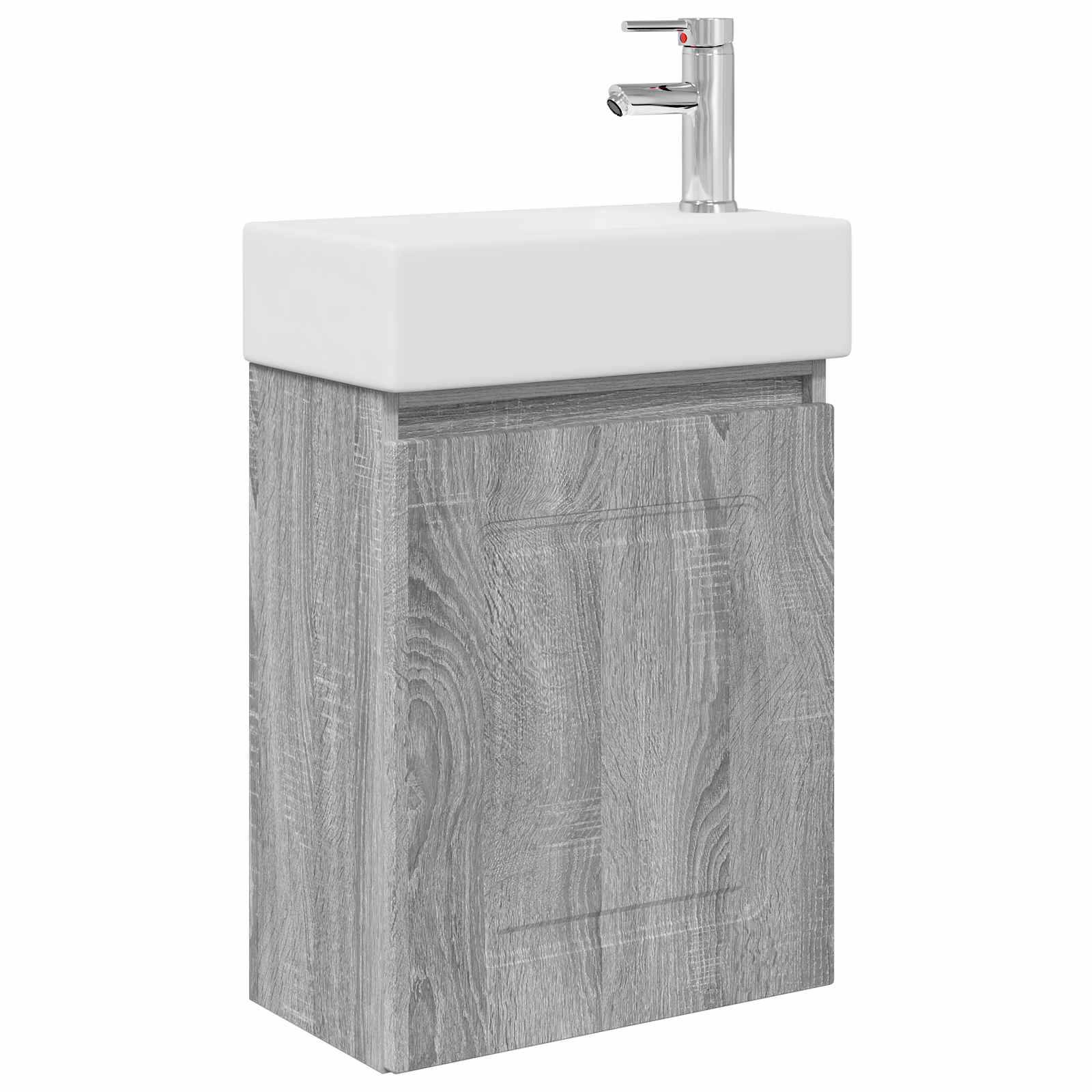 vidaXL Badezimmer Waschtischunterschrank mit Wasserhahn Grau Sonoma