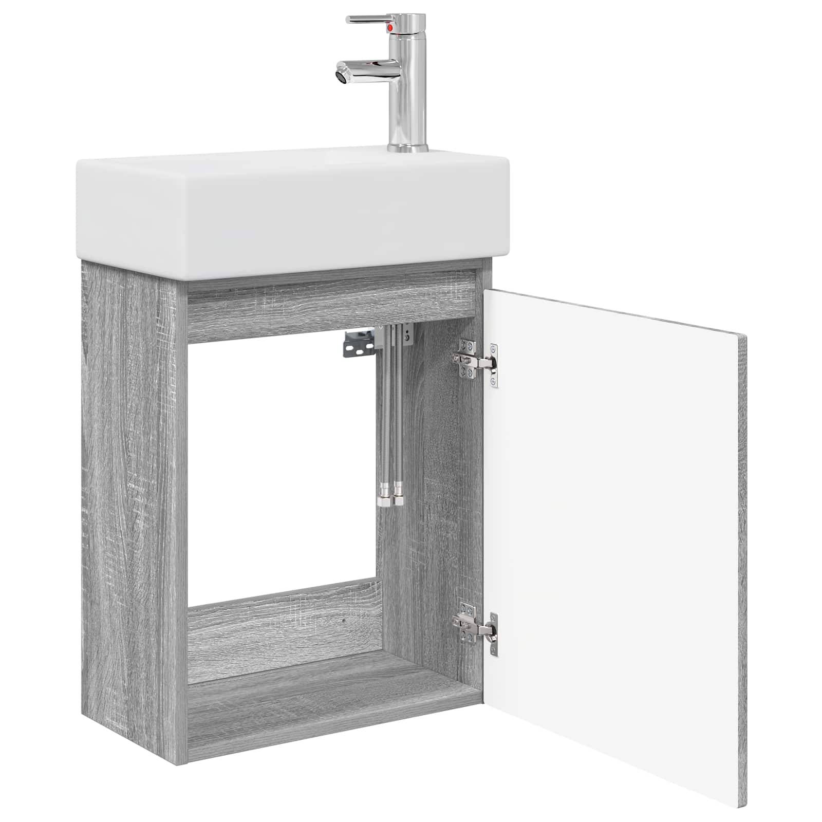vidaXL Badezimmer Waschtischunterschrank mit Wasserhahn Grau Sonoma