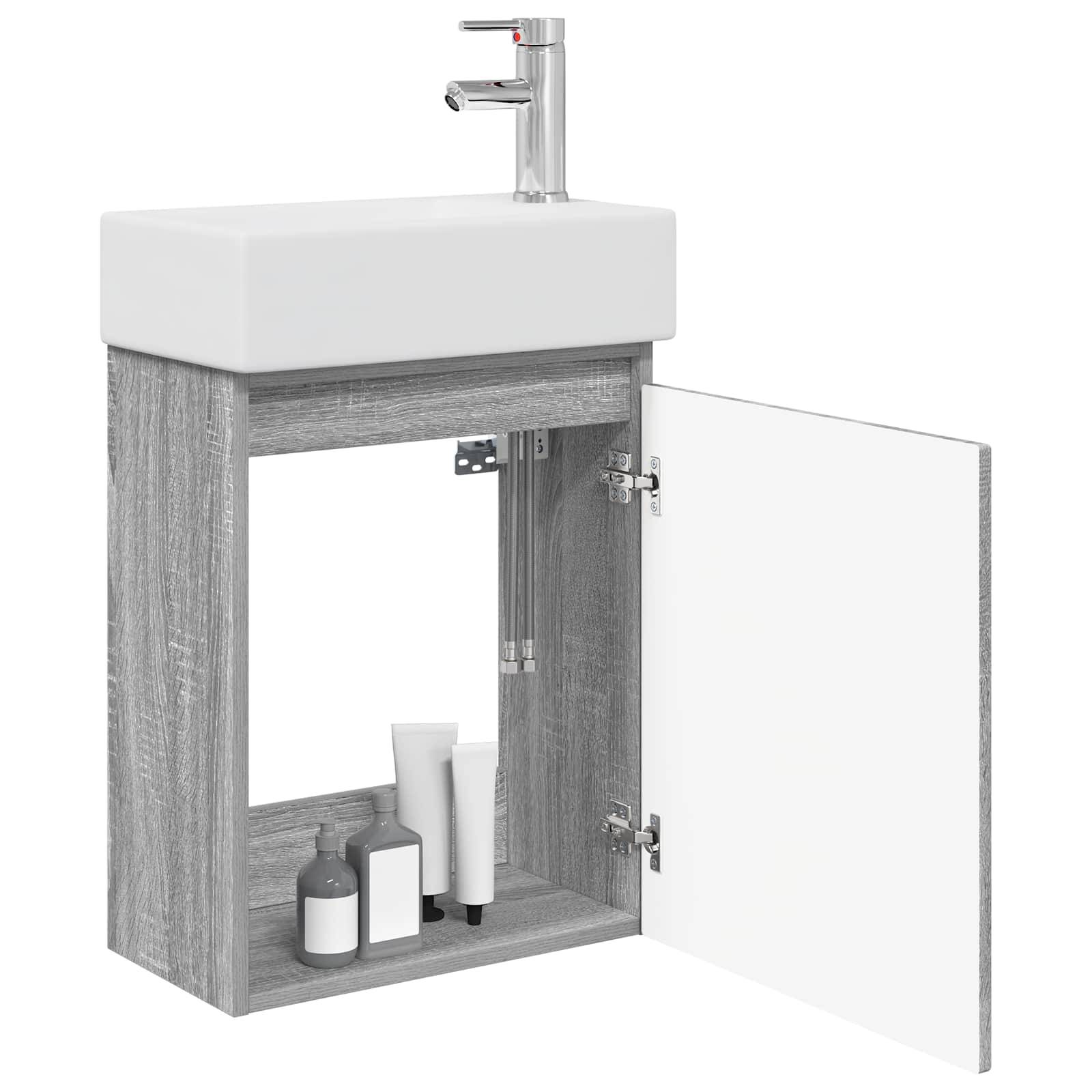 vidaXL Badezimmer Waschtischunterschrank mit Wasserhahn Grau Sonoma