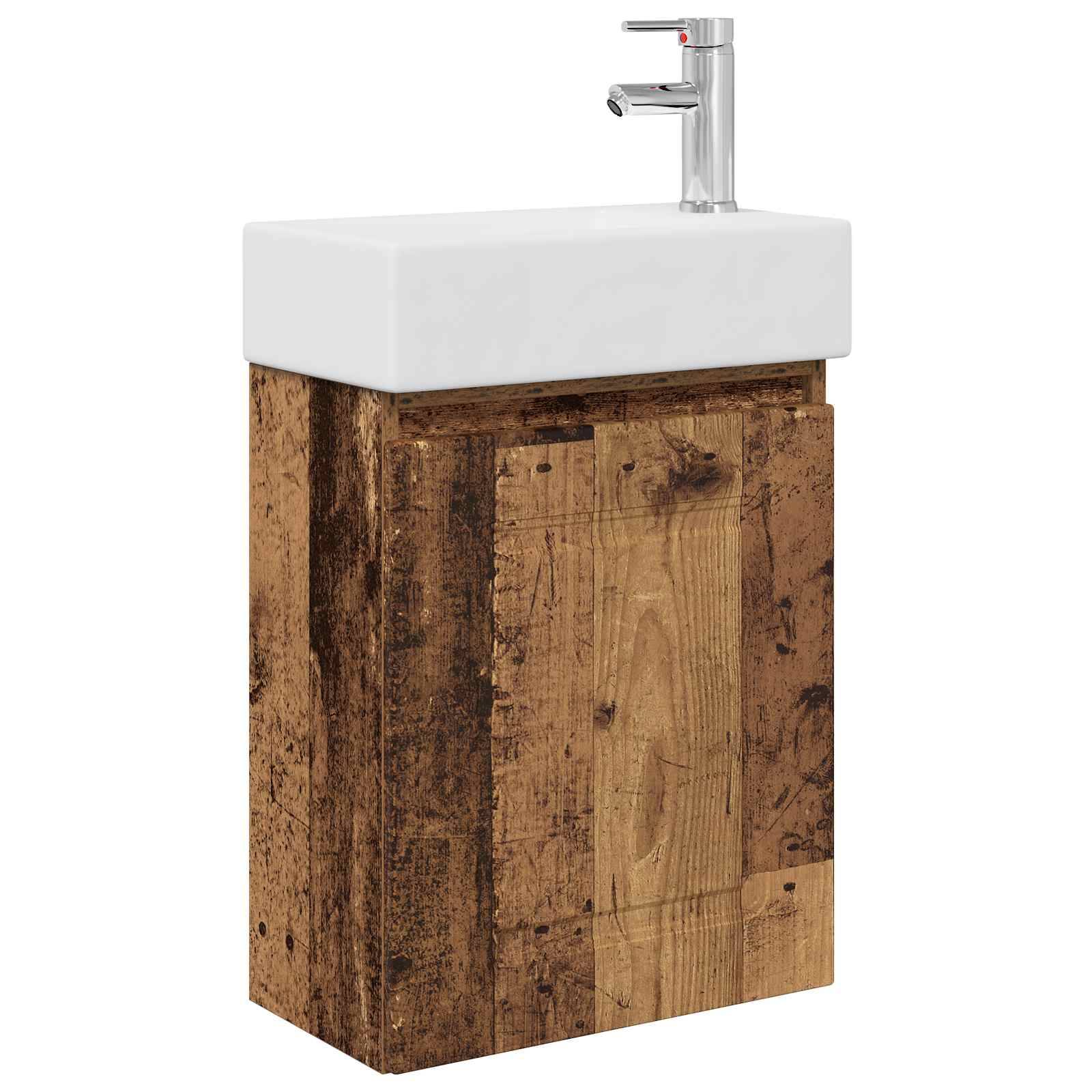 vidaXL Badezimmer Waschtischunterschrank mit Wasserhahn Altholz