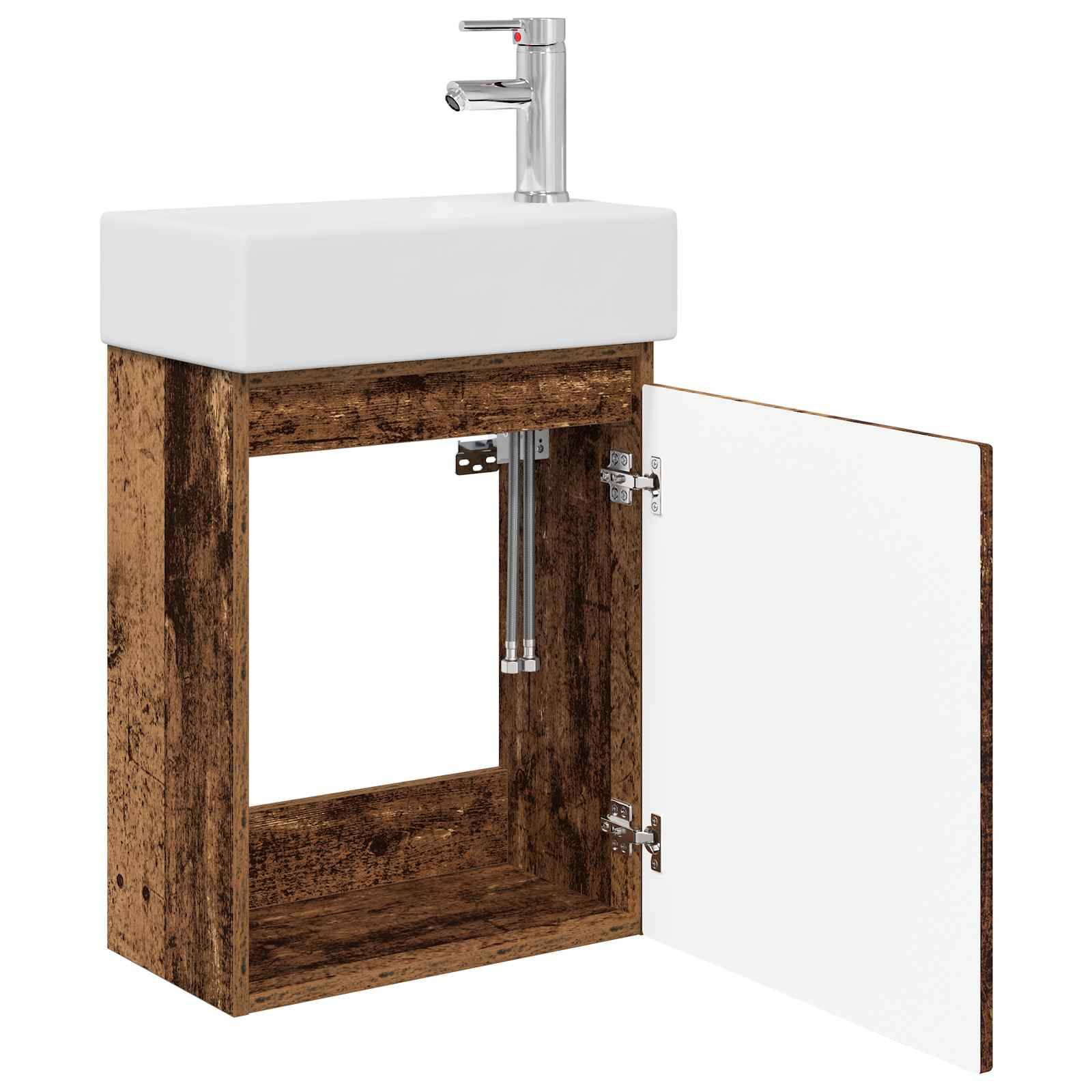 vidaXL Badezimmer Waschtischunterschrank mit Wasserhahn Altholz