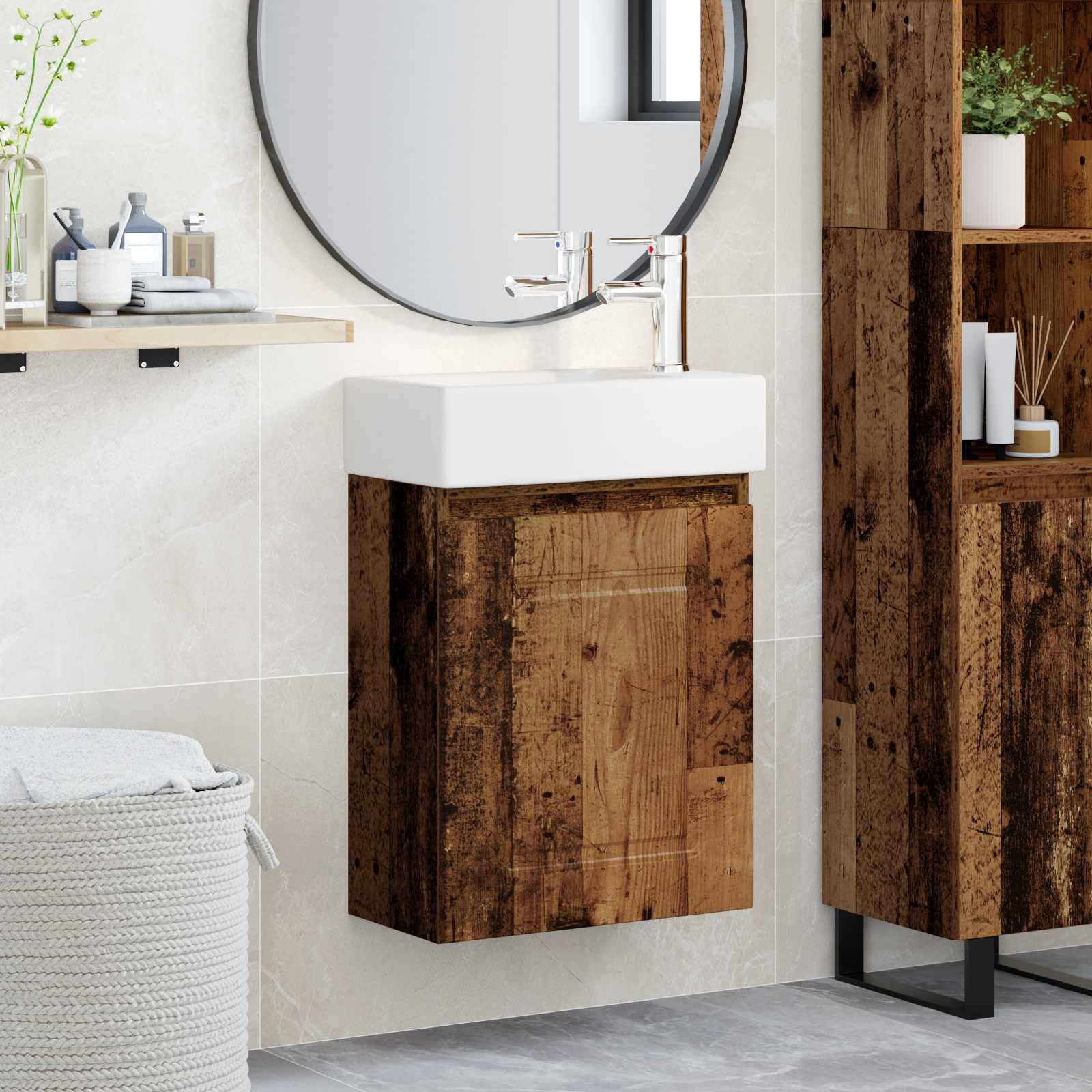 vidaXL Badezimmer Waschtischunterschrank mit Wasserhahn Altholz