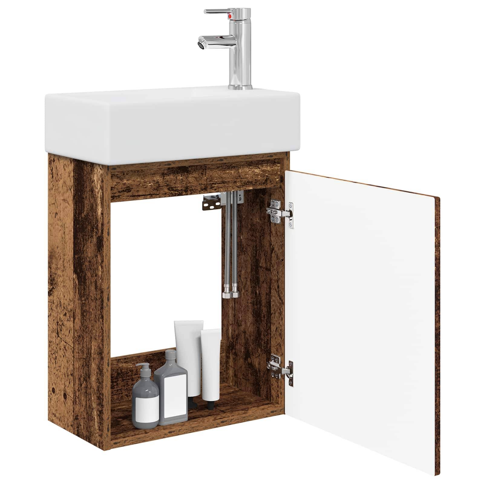 vidaXL Badezimmer Waschtischunterschrank mit Wasserhahn Altholz