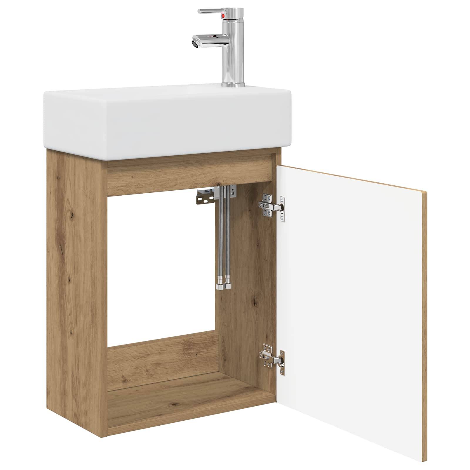 vidaXL Badezimmer Waschtischunterschrank mit Wasserhahn Artisan-Eiche