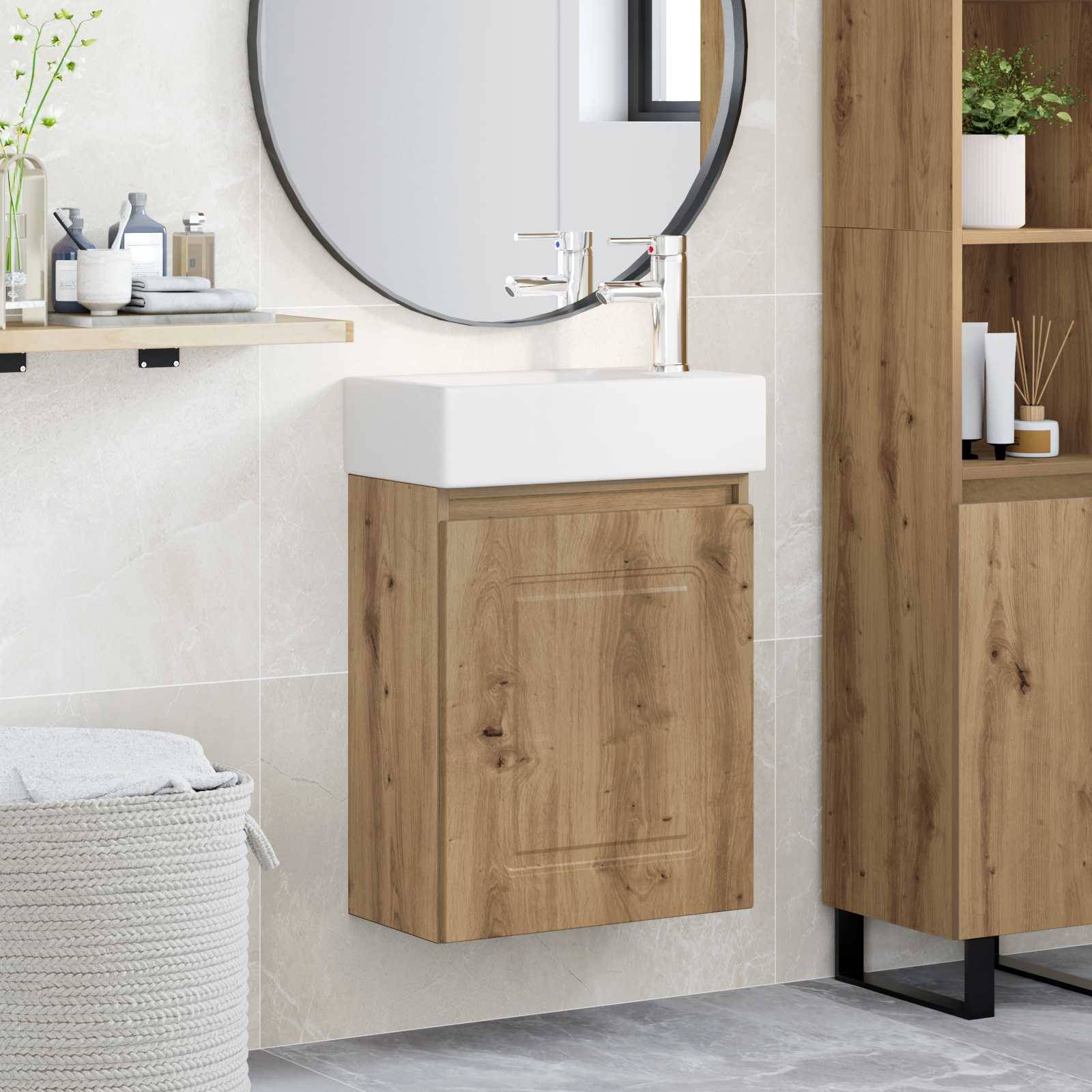 vidaXL Badezimmer Waschtischunterschrank mit Wasserhahn Artisan-Eiche