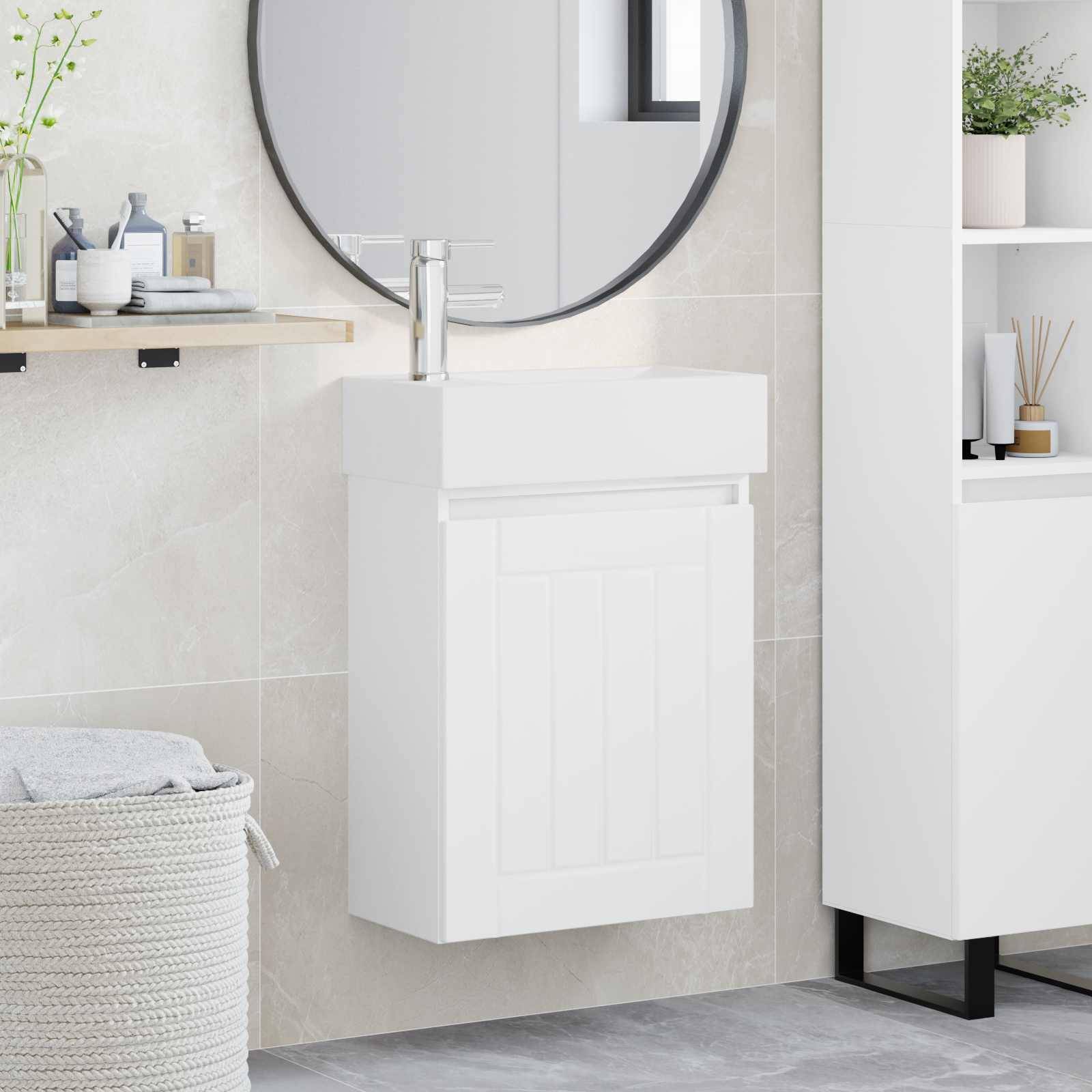 vidaXL Badezimmer Waschtischunterschrank mit Wasserhahn Weiß