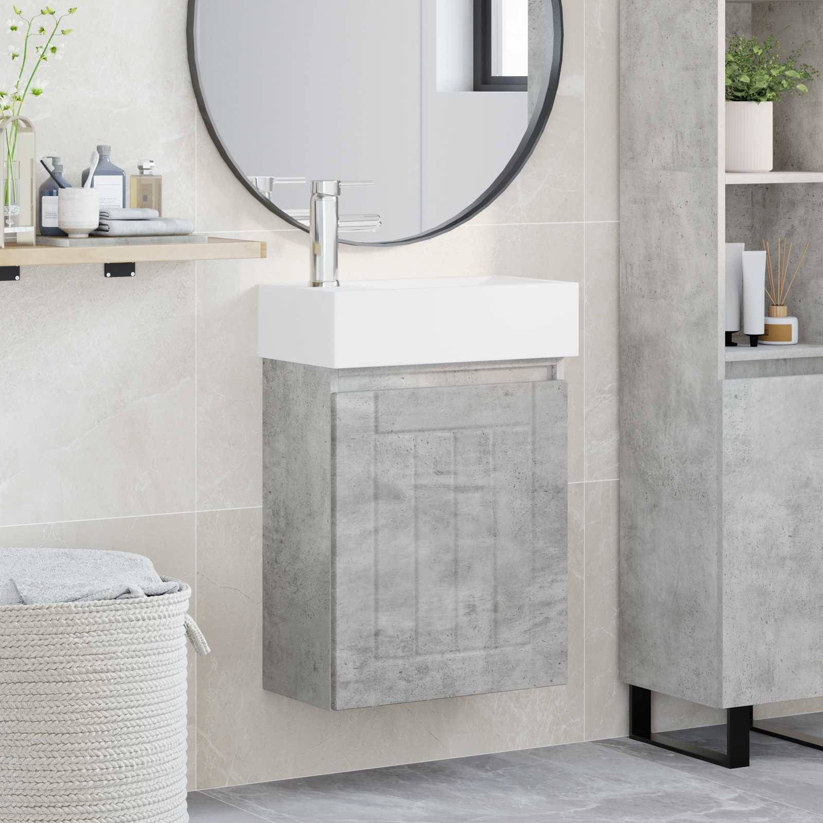vidaXL Badezimmer Waschtischunterschrank mit Wasserhahn Betongrau
